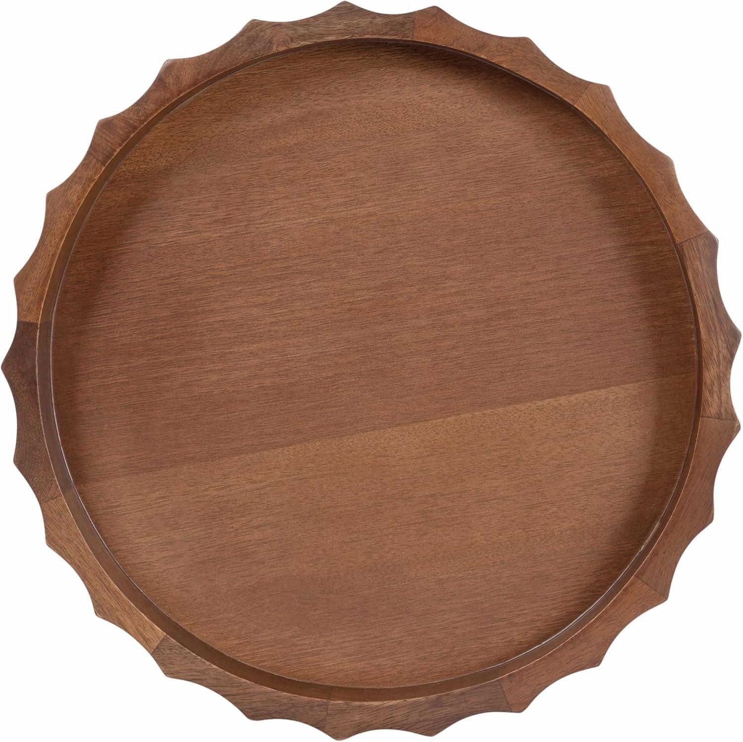 Kate and Laurel Lissi Decorative Round Tray with Wavy Design, 15 Inch Diameter, Walnut Brown, Mid-Century Modern Scalloped Circle Serving Tray for Coffee Table Ottoman, Dining Table, or Entryway Tray