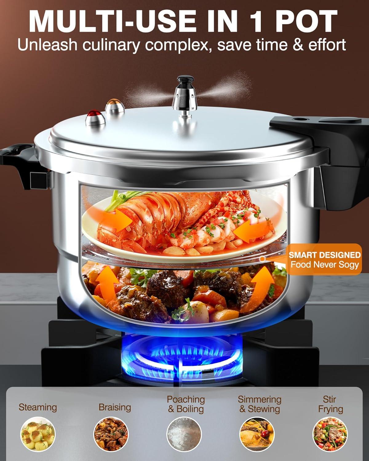 WantJoin 6Qt Aluminum Pressure Cooker w/Release Valve & Multiple Protective Devices,Pressure Canner Compatible with Gas & Induction Cooker,Canner Rack Included