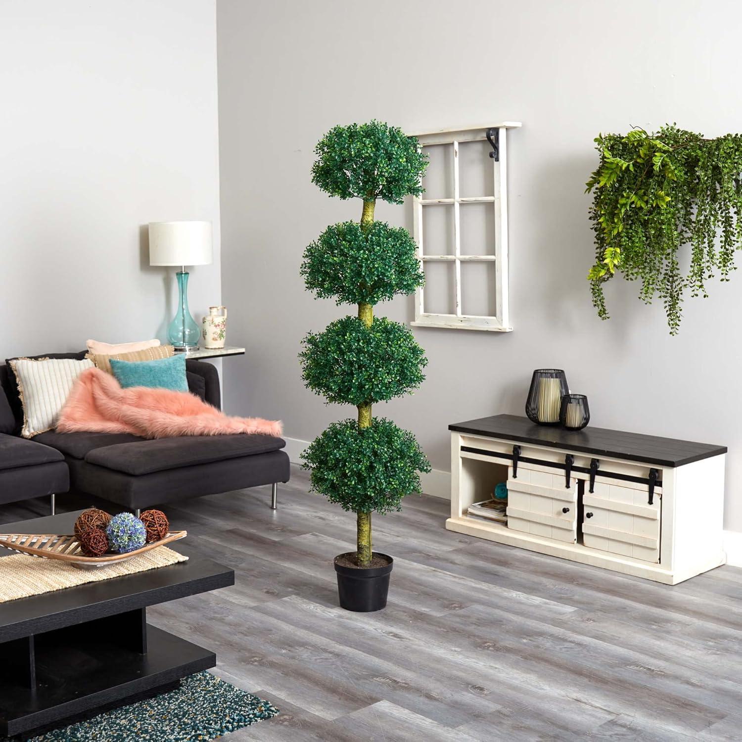 Nearly Natural 6ft. Four Tier UV Resistant Boxwood Artificial Topiary Tree, Green