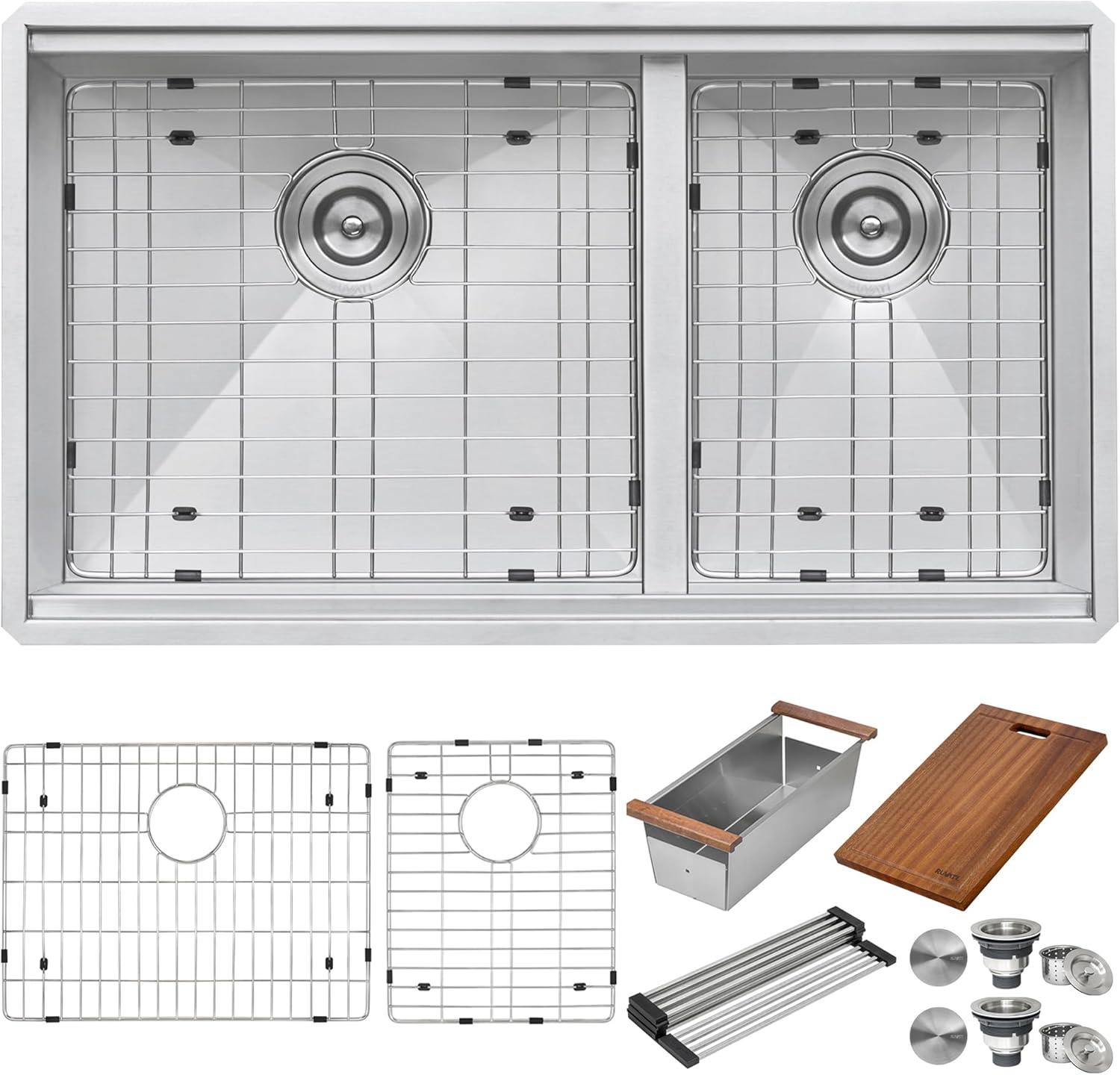 Ruvati 28-inch Workstation Sink 60/40 Double Bowl Undermount Low Divide 16 Gauge Stainless Steel