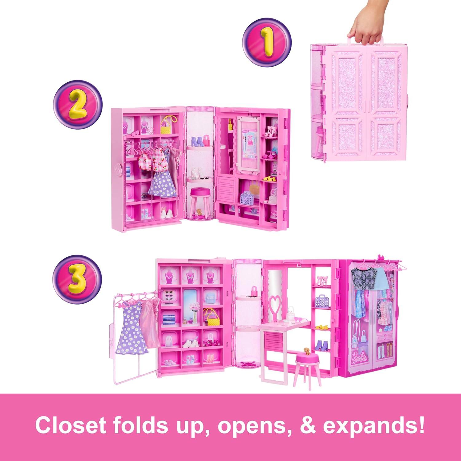 Barbie Dream Closet Toy Playset with Clothes & Accessories, 3-ft-Wide with 25+ Pieces