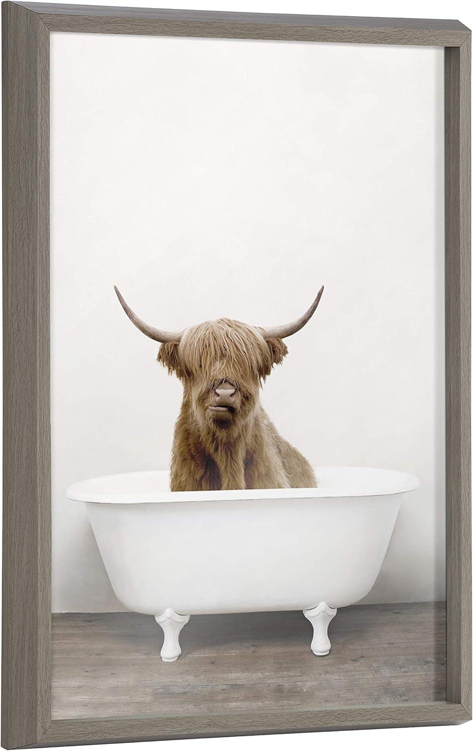 18" x 24" Blake Highland Cow in Tub Color Framed Printed Glass by Amy Peterson Art Studio - Kate & Laurel All Things Decor