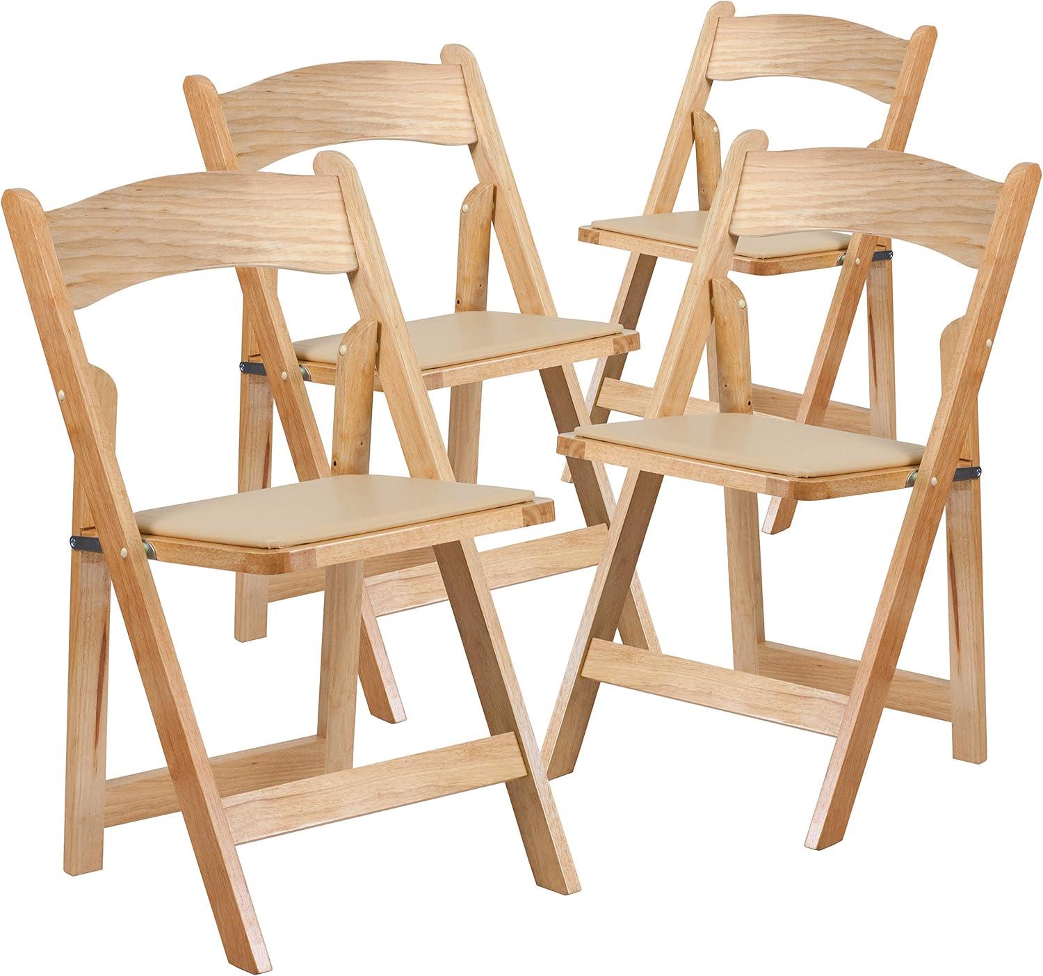 Hercules Series Natural Beechwood Folding Chair with Detachable Vinyl Seat