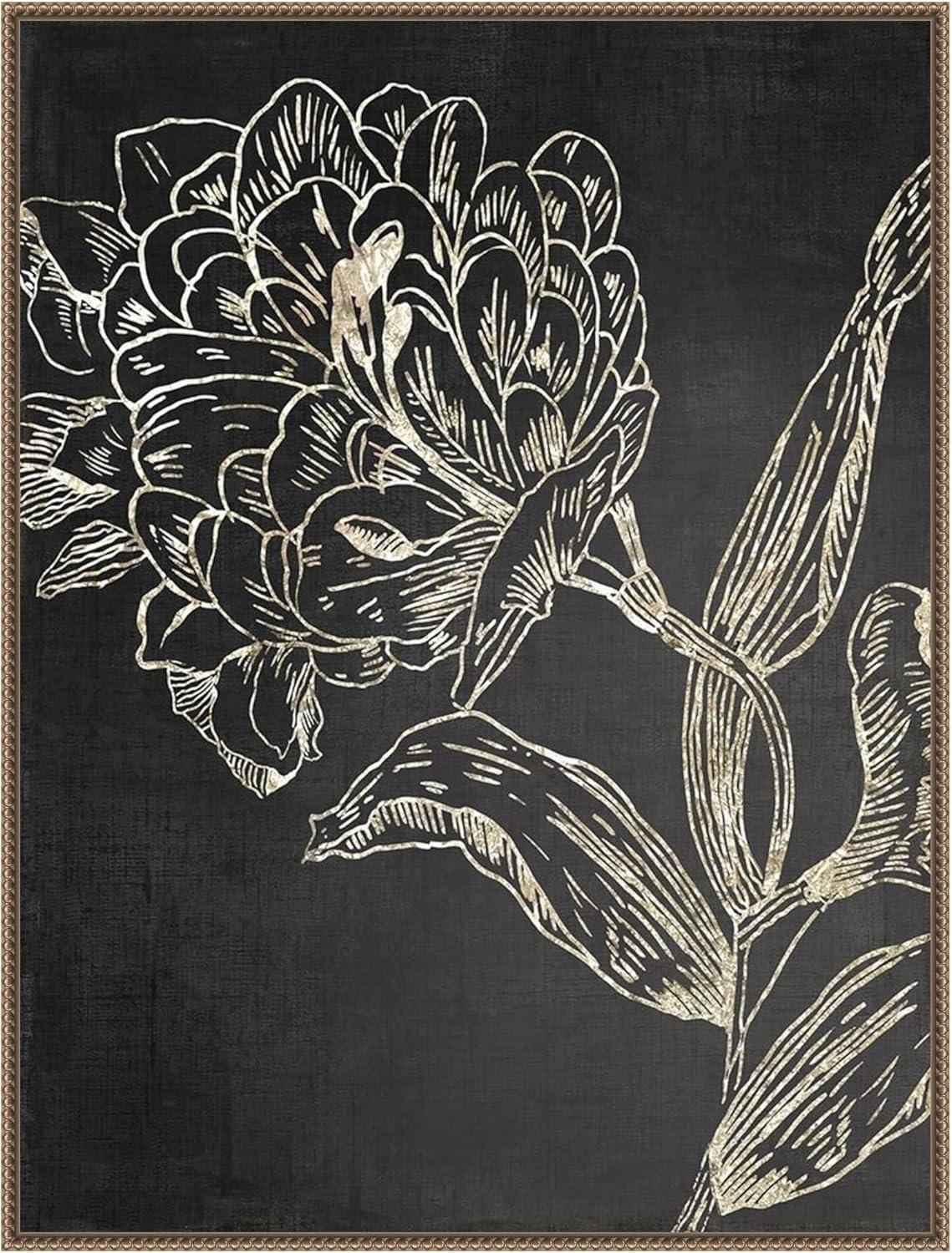 32"x42" Golden Flower Folklore II by Asia Jensen: Amanti Art Canvas, Botanical Sketch Style