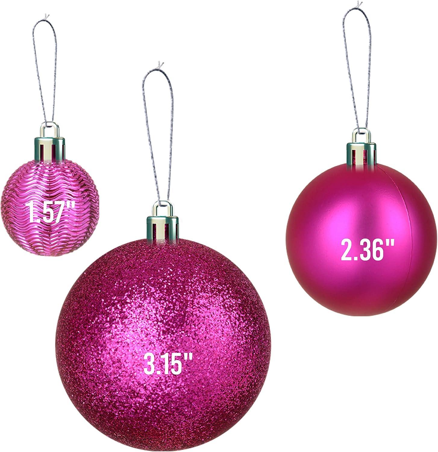 Prextex Shatterproof Christmas BalL Ornaments w/Hanging Loop for Christmas Decorations- 36 pcs, Pink