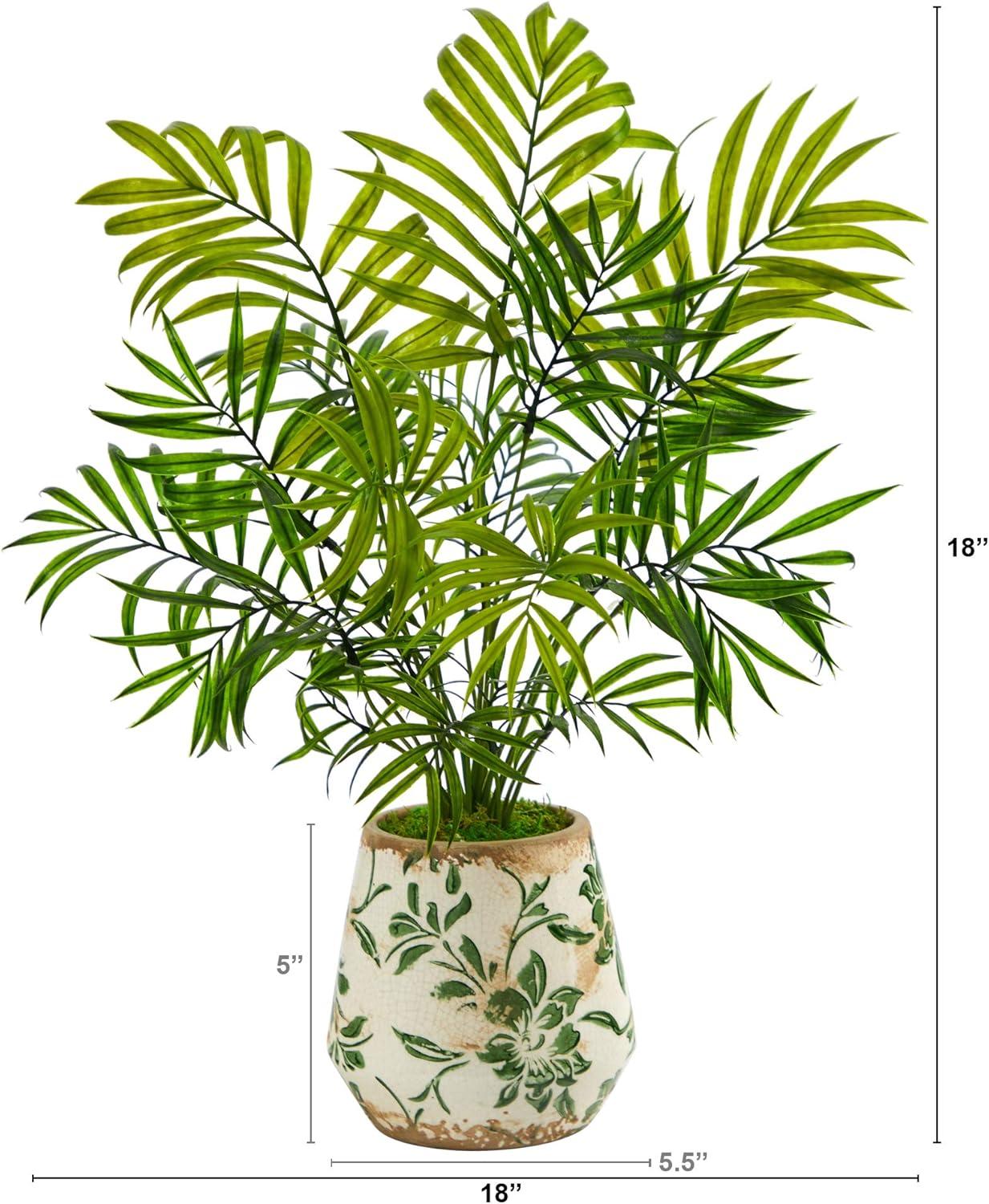 18" Mini Areca Palm Silk Plant in Floral Vase with Natural Moss