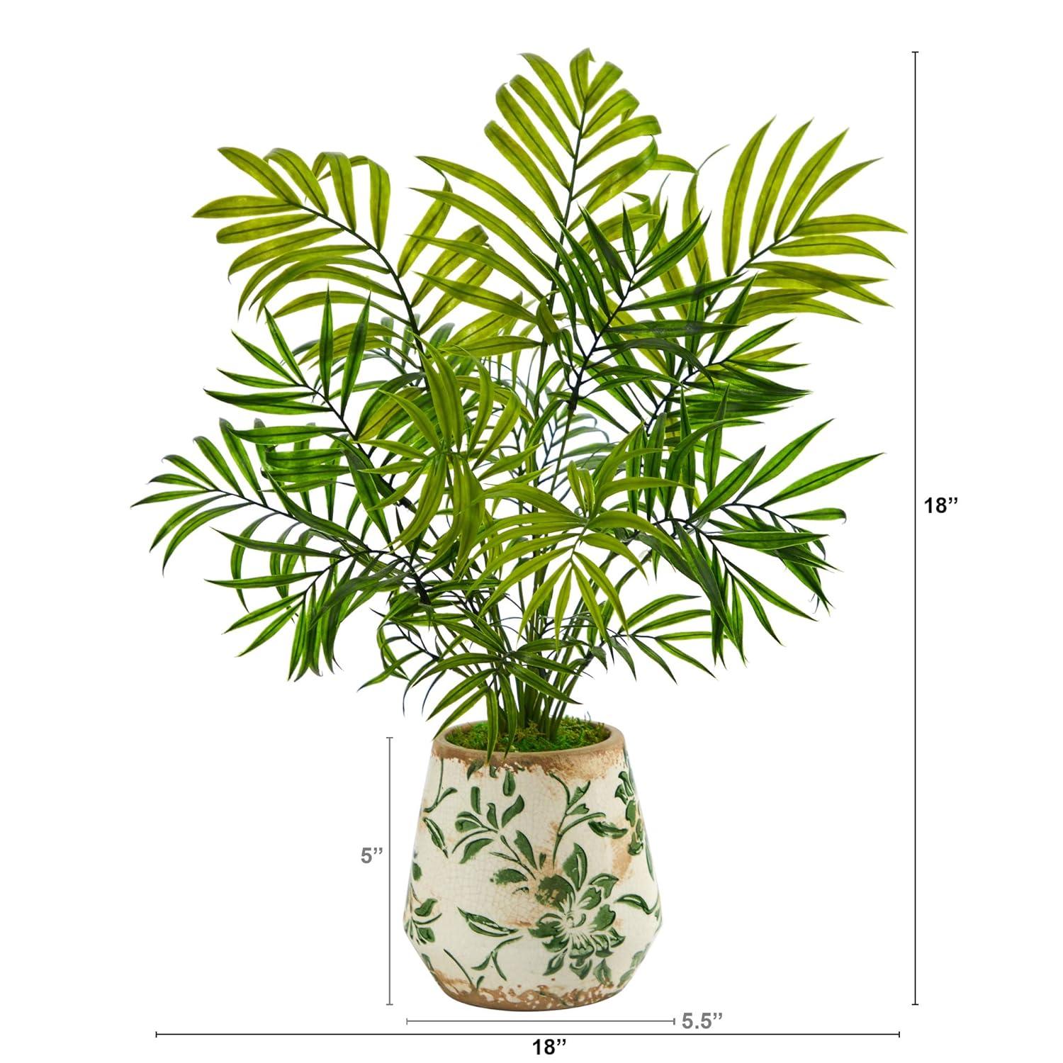 Primrue 18in. Mini Areca Palm Artificial Plant in Floral Vase