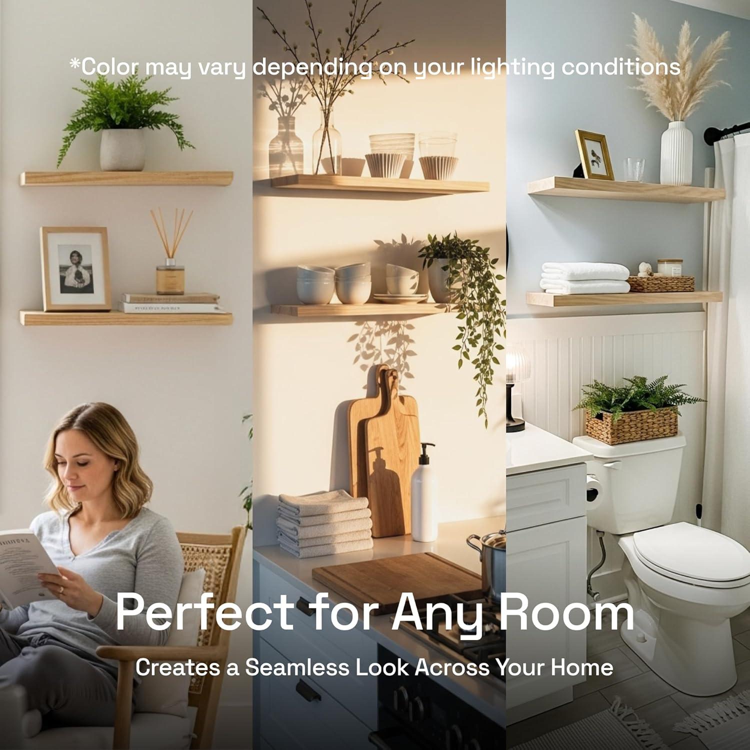 Baobab Workshop Solid Wood Floating Shelves, Wooden Shelves for Wall (Set of 2)