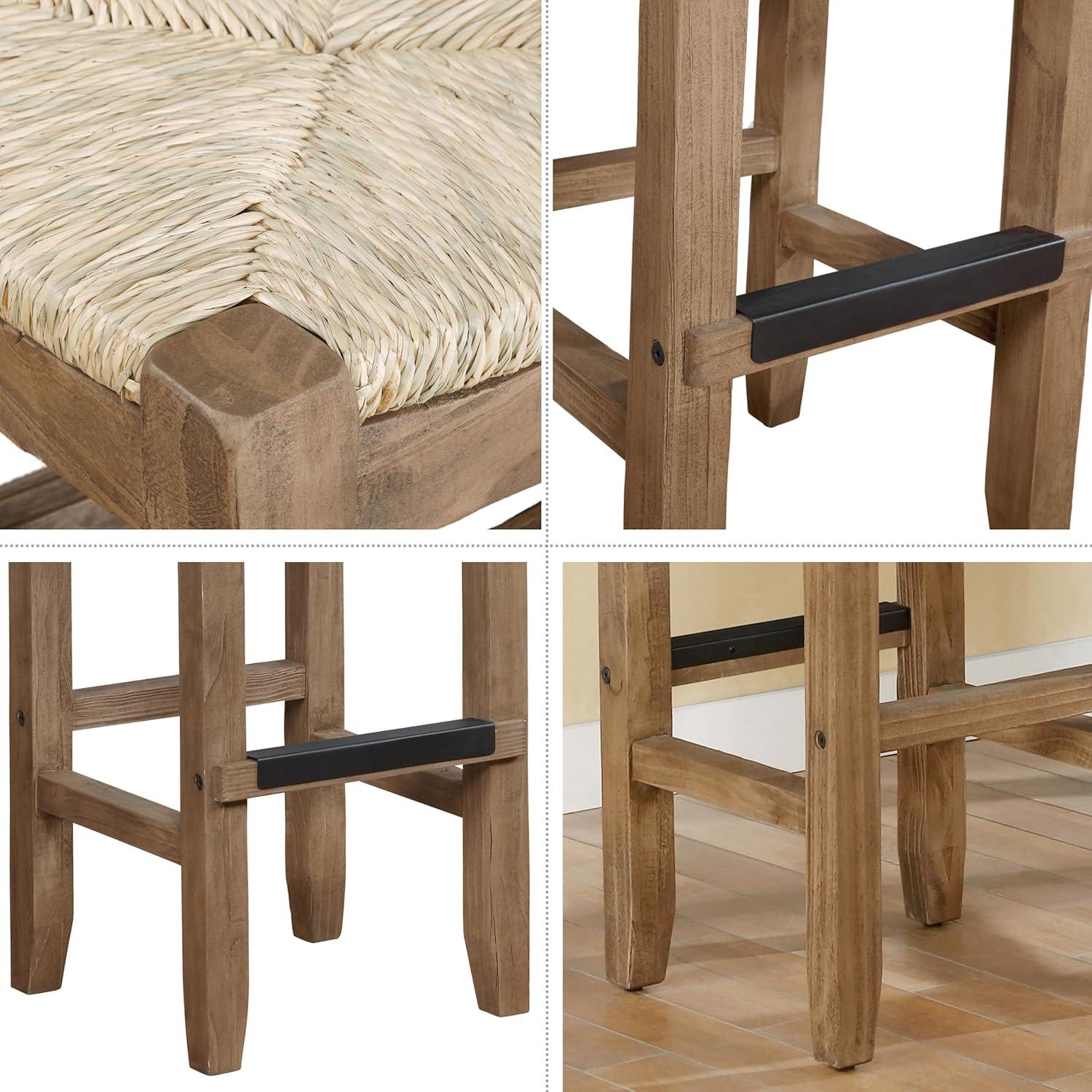 Alaterre Furniture Newport 26"H Wood Counter Height Stool with Rush Seat, Brown