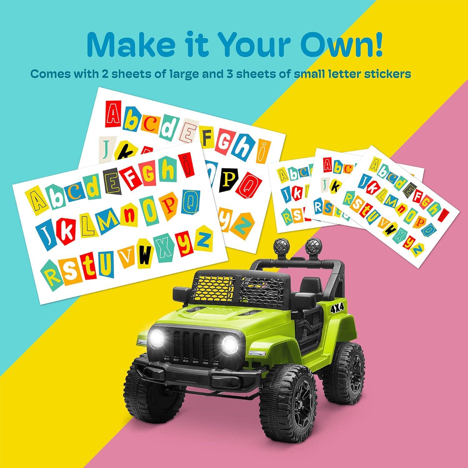 Kidzone Ride On Truck 12V Battery Powered Electric Kids Car Vehicle Toy with DIY License Plate, 4 Wheeler Quad, Parent Remote Control, MP3, High Low Speeds, LED Lights - Green