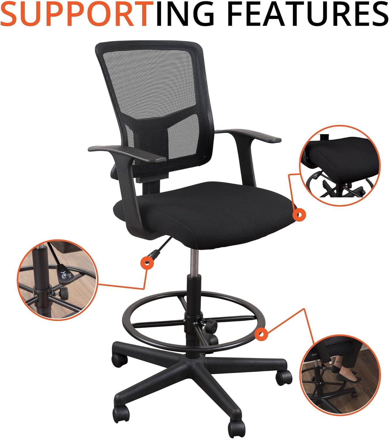 Stand Up Desk Store Sit to Stand Drafting Task Stool Chair for Standing Desks with Adjustable Footrest and Armrests