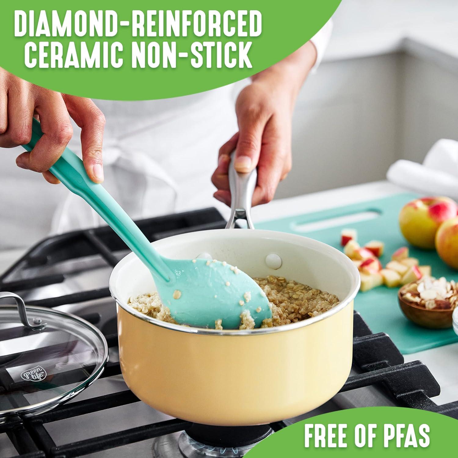 GreenLife GreenLife Artisan Healthy Ceramic Nonstick, 1L And 2L Saucepan Set, Stainless Steel Handle