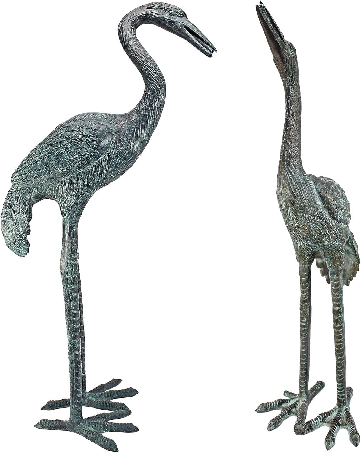 Design Toscano Emerald Verde Small Cranes Cast Bronze Garden Statue Set
