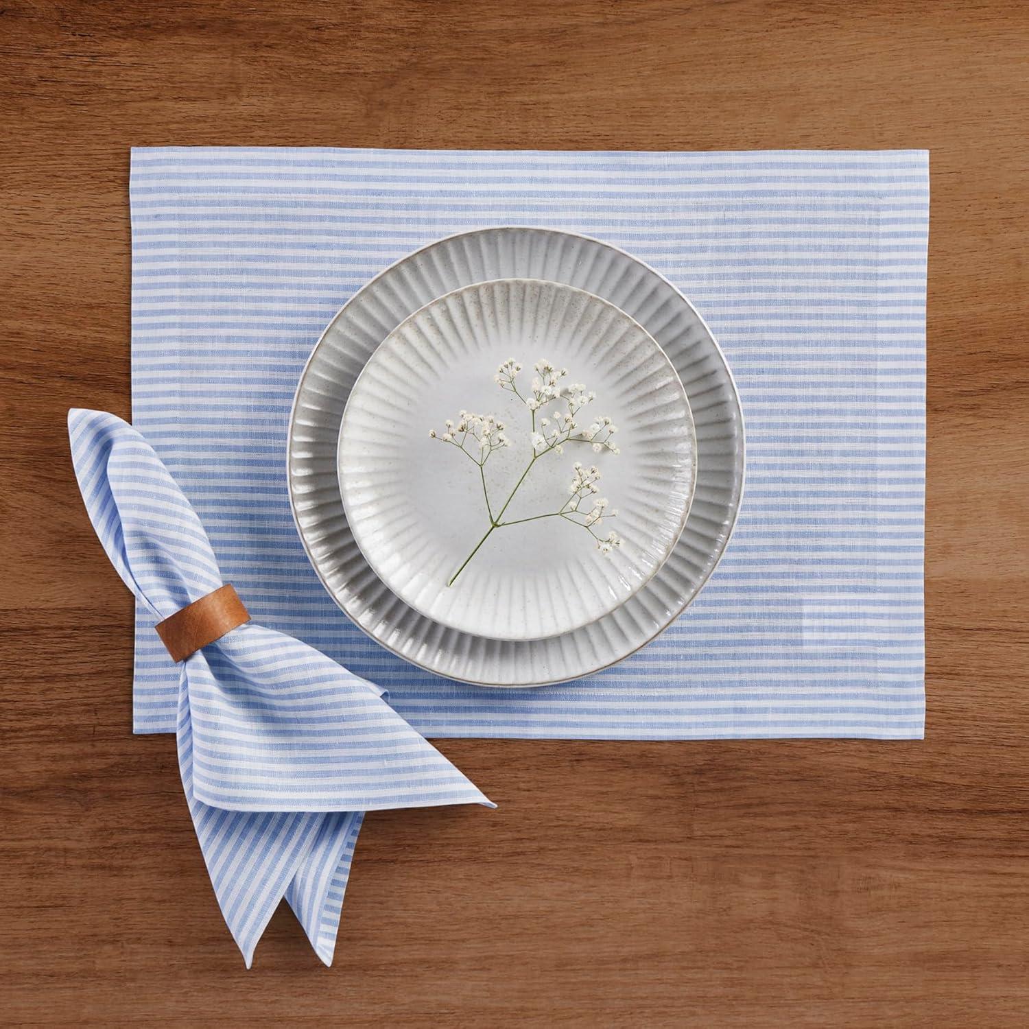 Narrow Stripe - 100% Pure Linen Square Dinner Napkins (Set of 4)