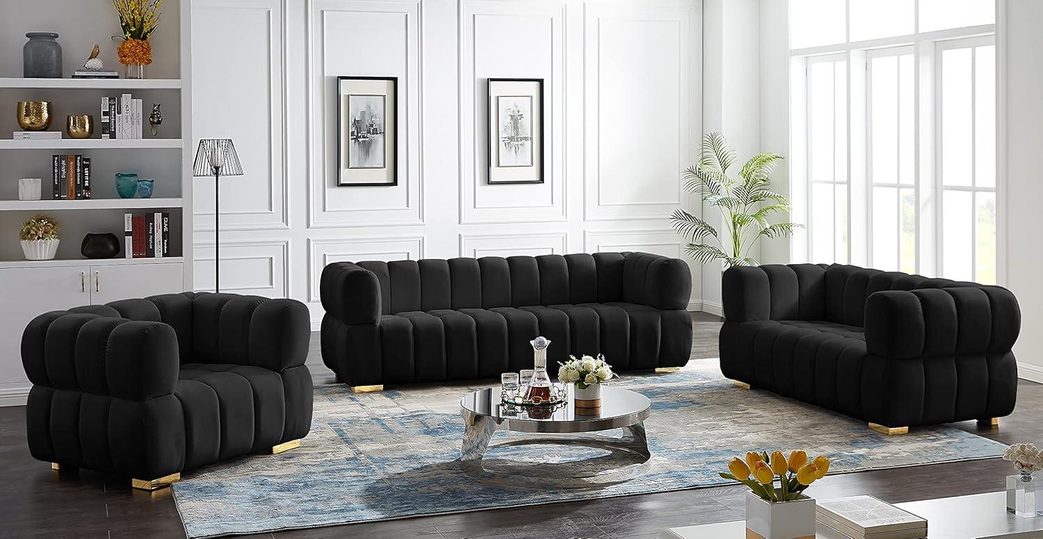 Gwen Black Velvet Tufted Sofa with Gold and Chrome Legs