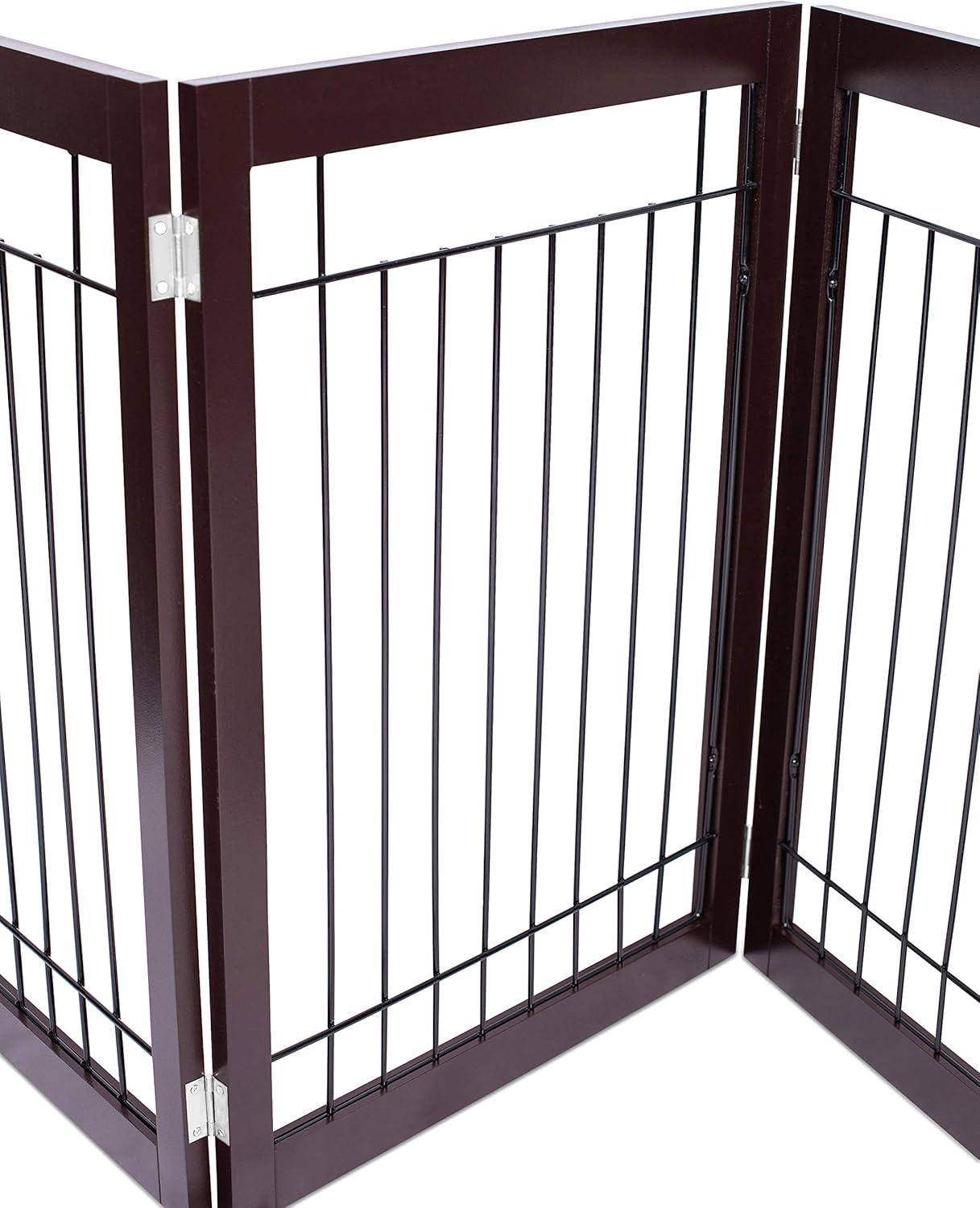 Espresso Freestanding 3-Panel Dog Gate with Wire Mesh