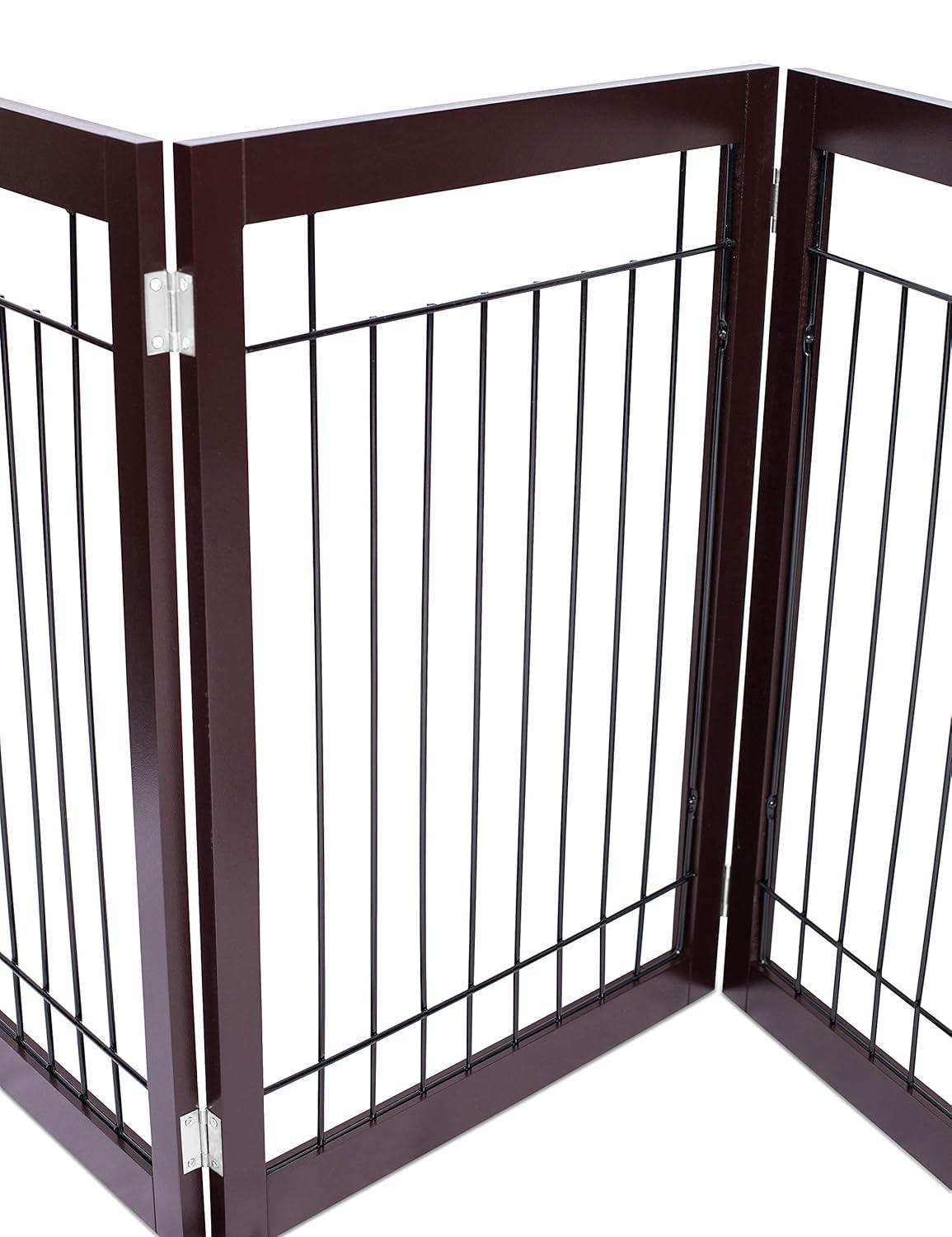 Espresso Freestanding 3-Panel Dog Gate with Wire Mesh