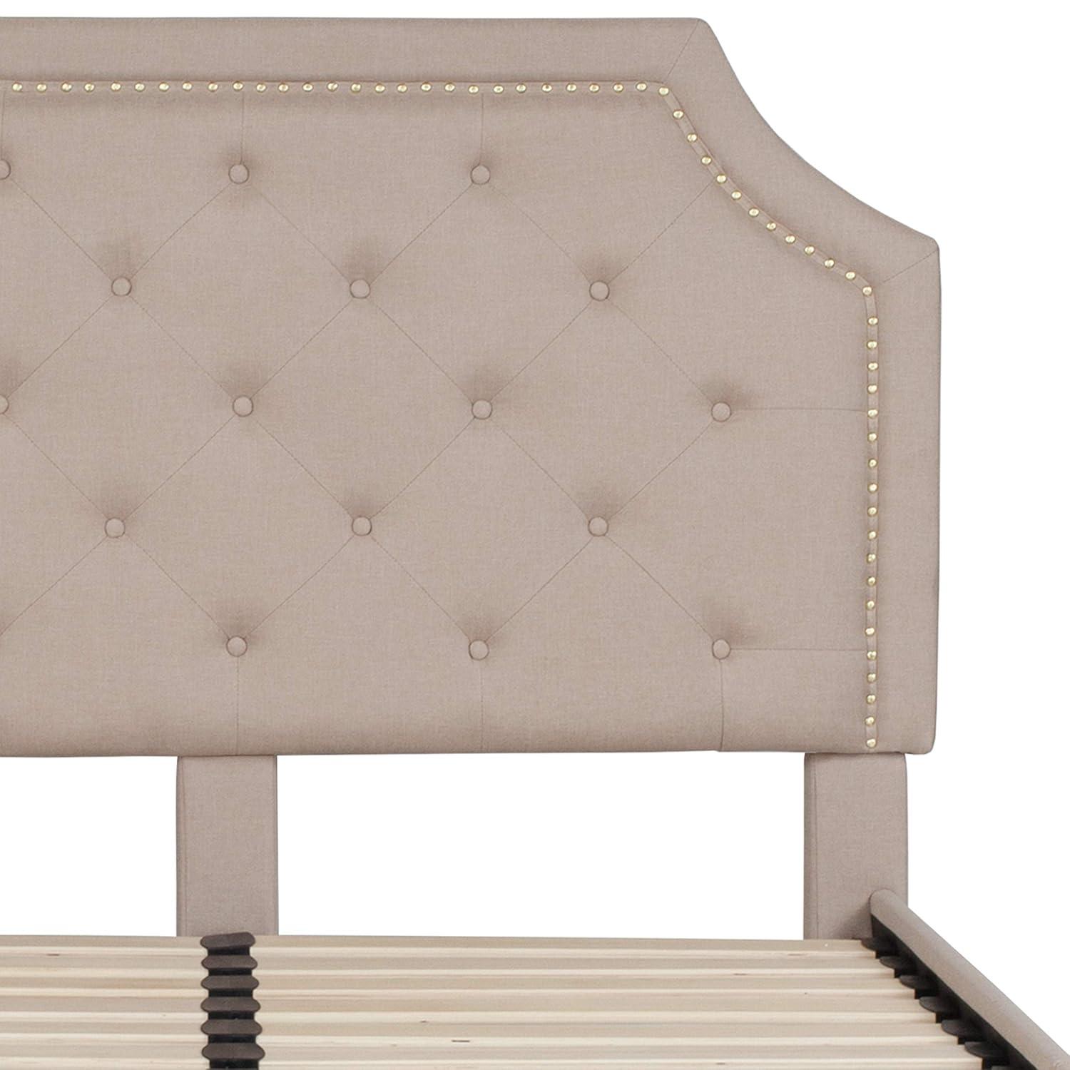 Flash Furniture Brighton Full Size Tufted Upholstered Platform Bed in Beige Fabric
