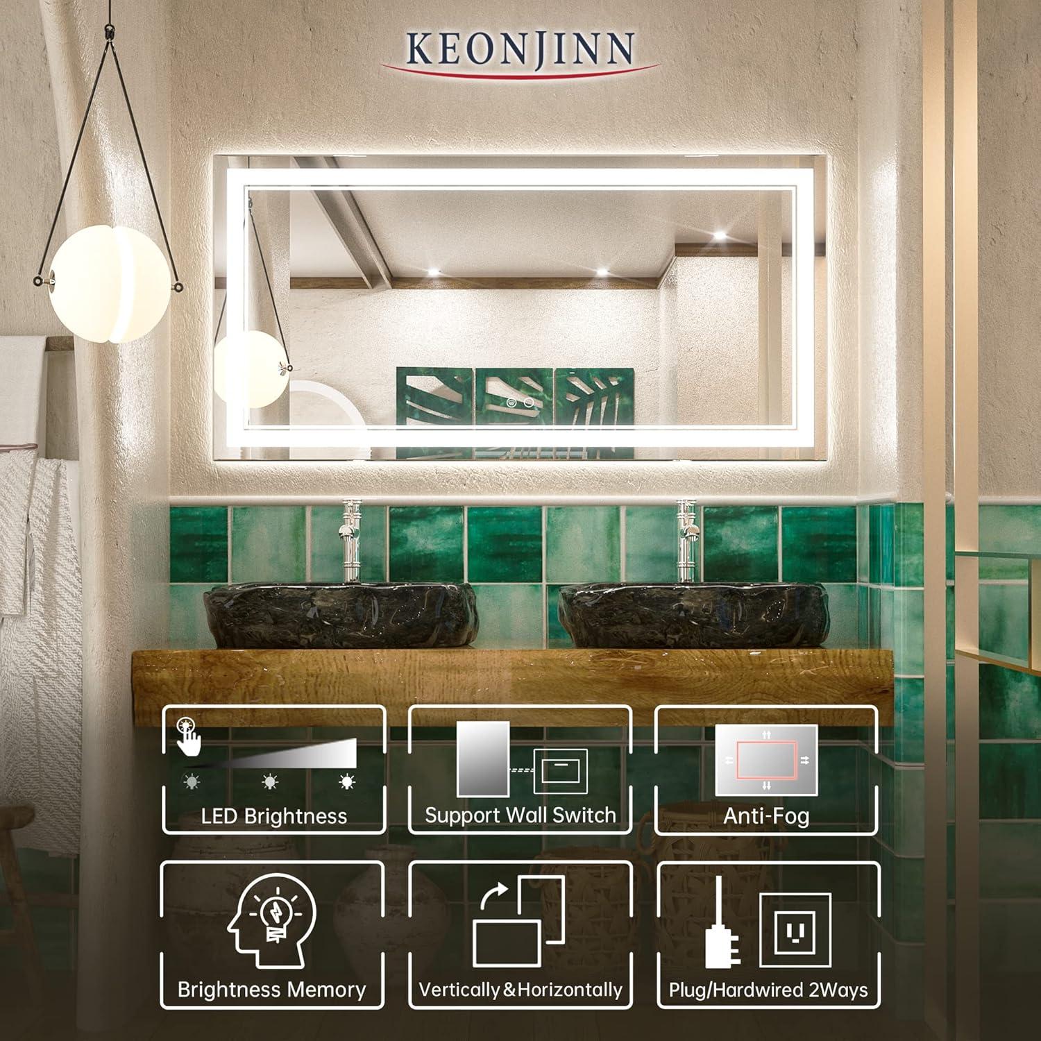 Modern Rectangular Silver Glass Lighted Bathroom Vanity Mirror