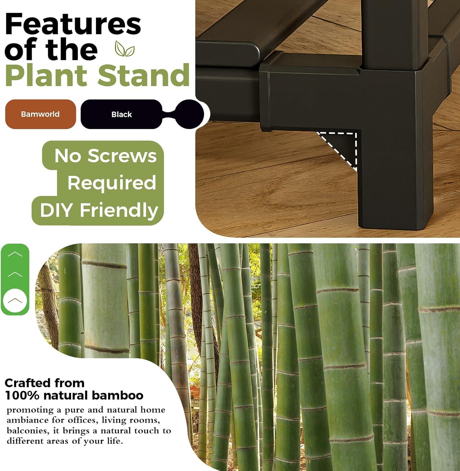 Black 3-Tier Bamboo Ladder Plant Stand for 7 Pots