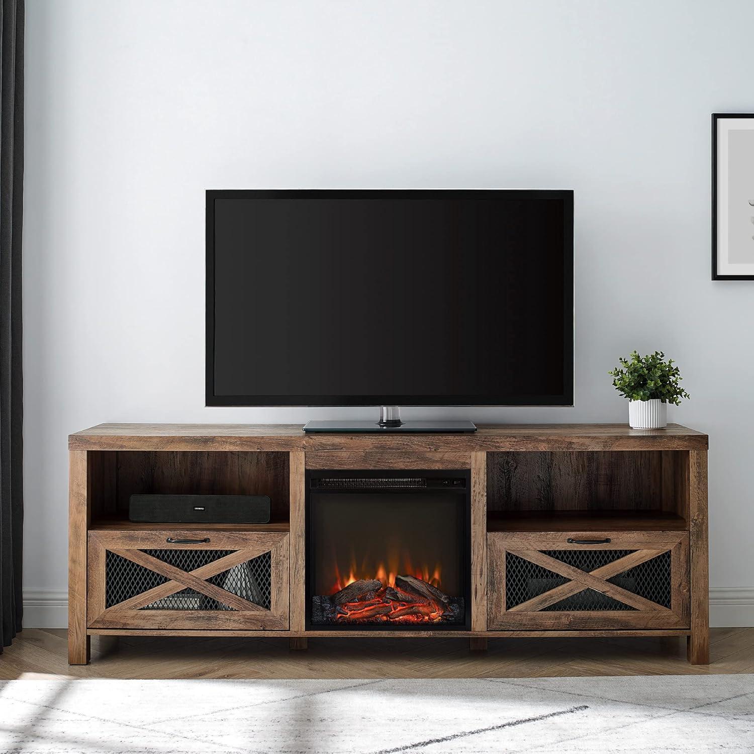 Reclaimed Barnwood 70" Rustic Black Media Console with Electric Fireplace