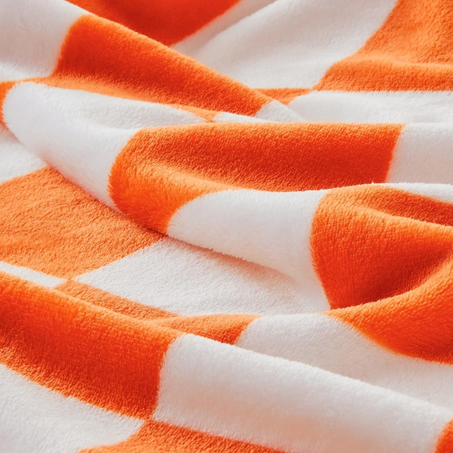 Checkered Throw Blanket for Couch and Bed, Luxurious Fleece Blanket with Checkerboard Grid Home Decor, Soft Cozy Orange and White Warm Blankets for Spring, 50"x60"