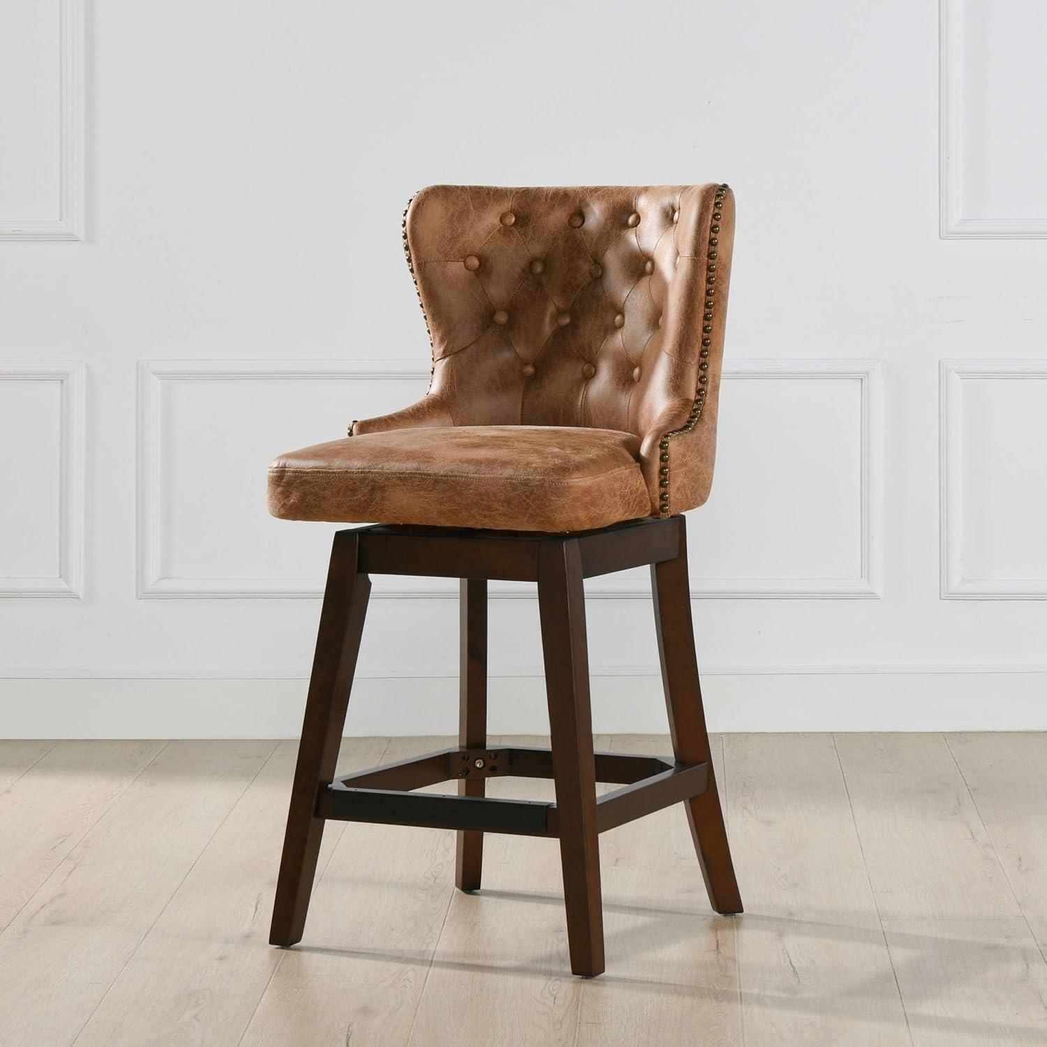 Holmes Tufted High-Back 360 Swivel Counter-Height Barstool Tan Brown