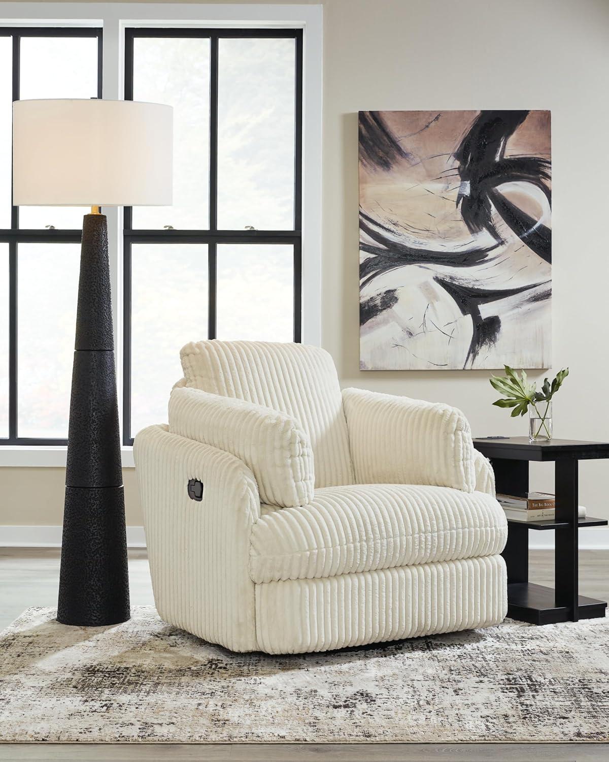 Ivory Corduroy Swivel Glider Recliner with Metal Frame