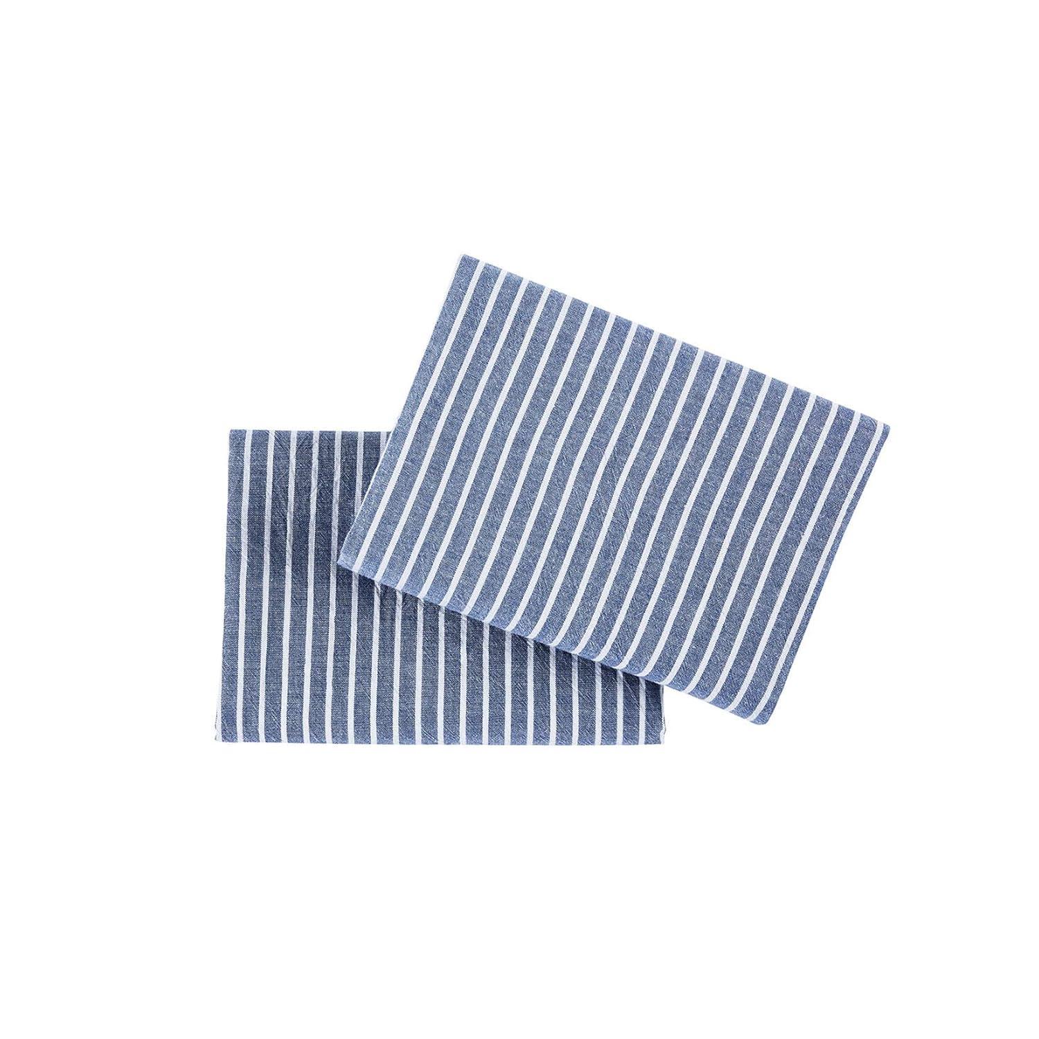 Wake In Cloud - Striped Pillow Cases, 100% Washed Cotton, Ticking Stripe Vertical Pinstripe Neutral Farmhouse, Set of 2 Pillowcases Pillow Shams Covers, Gray, Standard Size 20x26 Inches