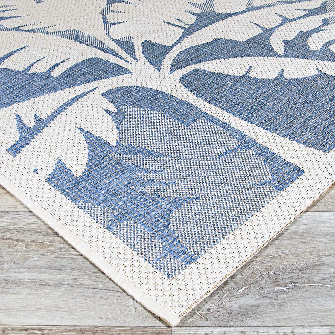 Couristan Monaco Coastal Flora Indoor / Outdoor Area Rug, Ivory-Sapphire Blue, 5'10" x 9'2"