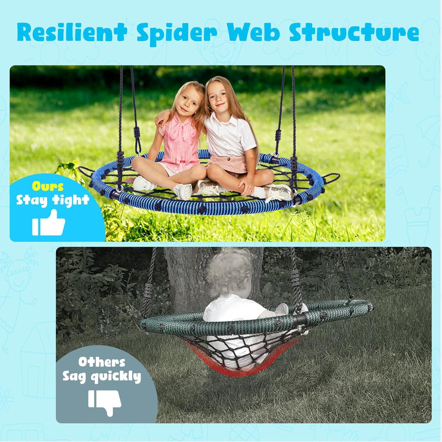 Trekassy 750lb Spider Web Swing 40" Saucer Tree Swing with Straps for Kids Outdoor Playground