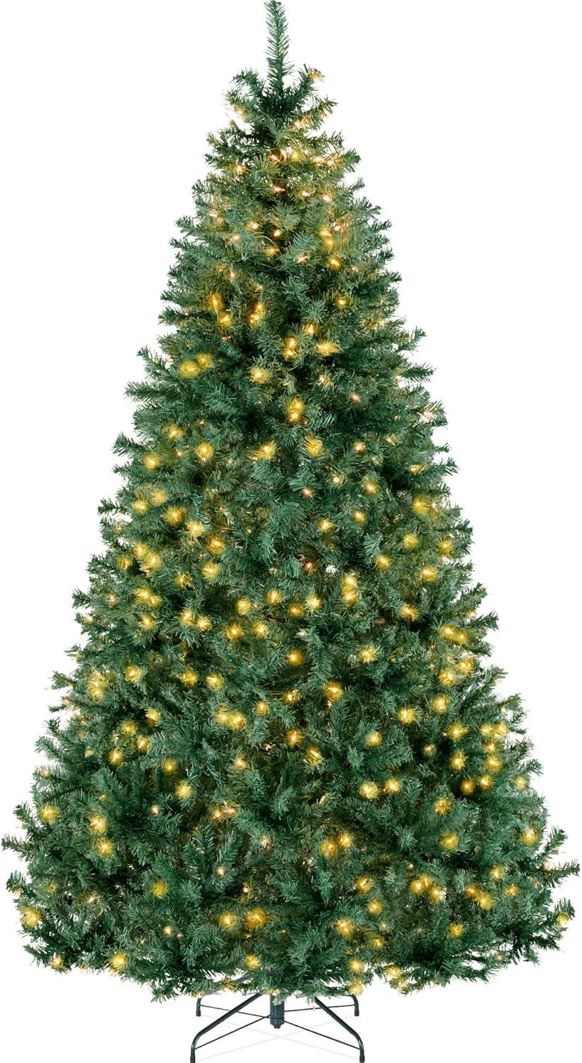 Best Choice Products 6ft Pre-Lit Premium Hinged Artificial Christmas Pine Tree w/ 1,000 Tips, 250 Lights, Metal Base