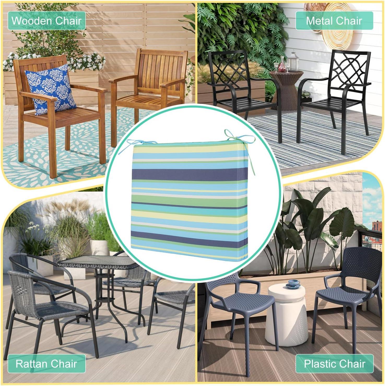 LOVTEX Outdoor Chair Cushions Set of 4, Waterproof Patio Chair Cushions with Ties, 18.5 x 16 x 3 inch, Khaki