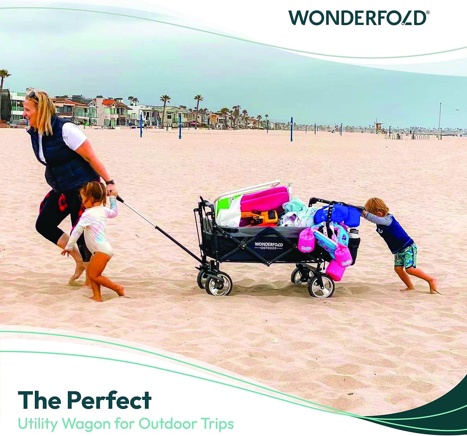 WonderFold Outdoor Wonderfold S4 Push & Pull Folding Wagon With Canopy & Brakes - Black