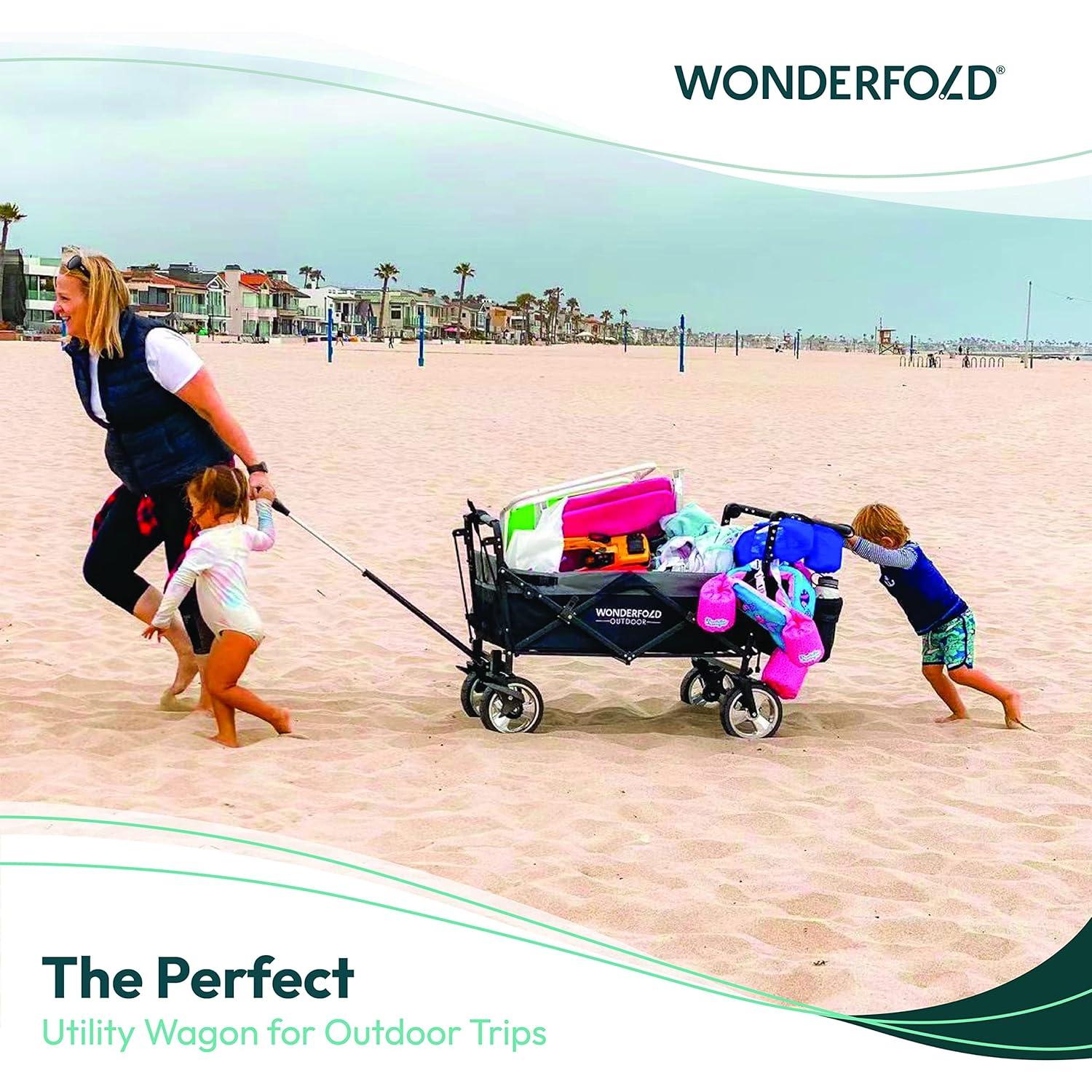 WonderFold Outdoor Wonderfold S4 Push & Pull Folding Wagon With Canopy & Brakes - Black
