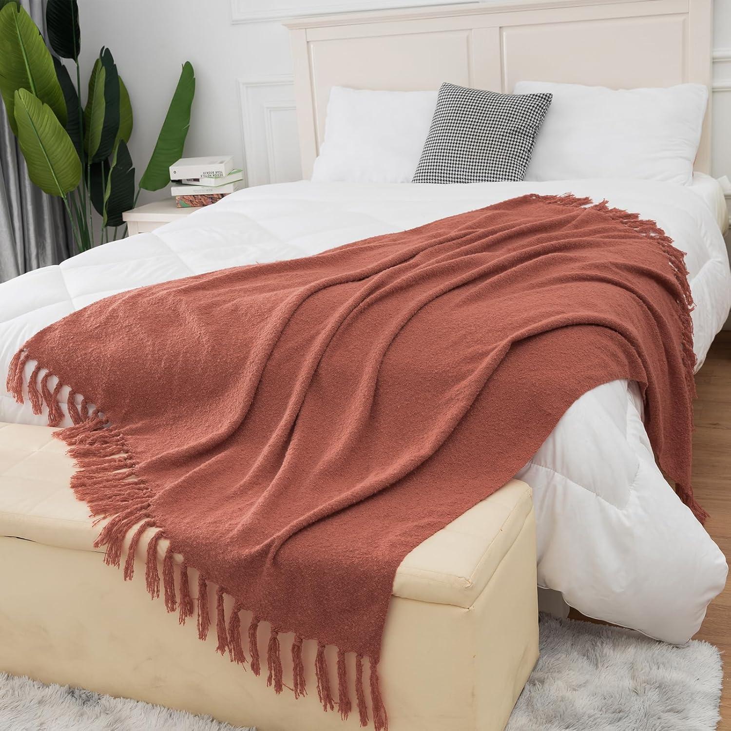 Gealaek Fall Throw Blanket Lightweight Fuzzy Soft Cozy Decorative Blankets for Sofa Bed Farmhouse Throw Blanket Orange with Fringe 50" x 60"