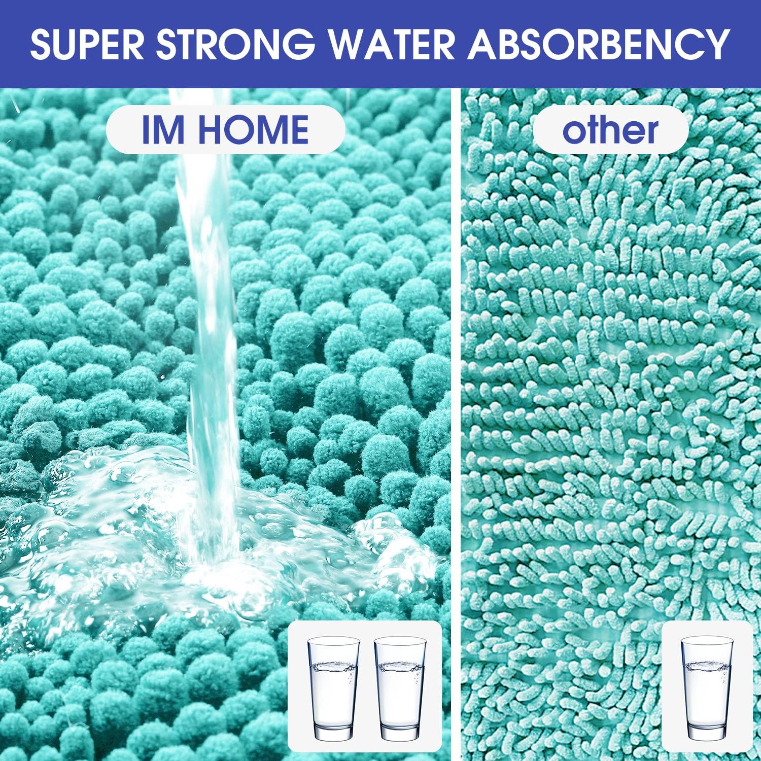 ACCUMTEK Striped Atlantic Blue Bathroom Rug Set 3 Pieces Ultra Soft, Non Slip Chenille Toilet Mat, Absorbent Plush Shaggy Bath Mats for Bathroom, Bedroom, Kitchen