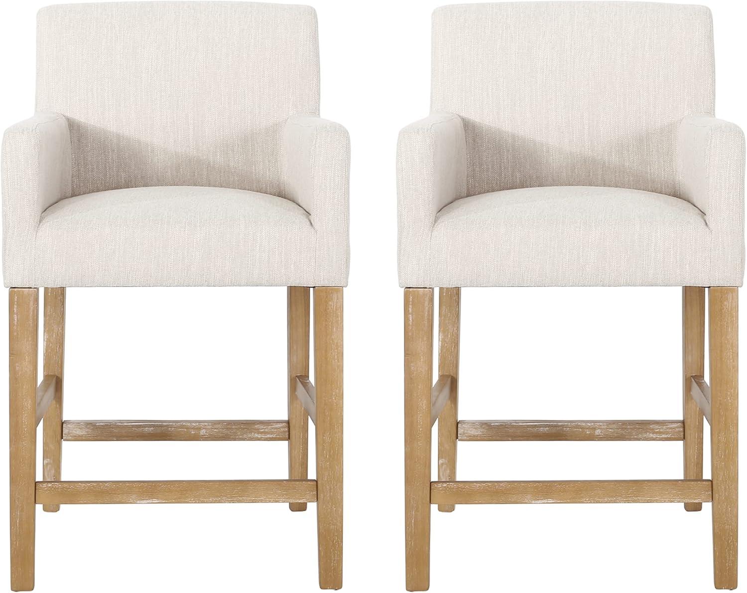 GDF Studio Chaparral Contemporary Fabric Upholstered Wood 26 inch Counter Stools, Set of 2, Beige and Weathered Natural