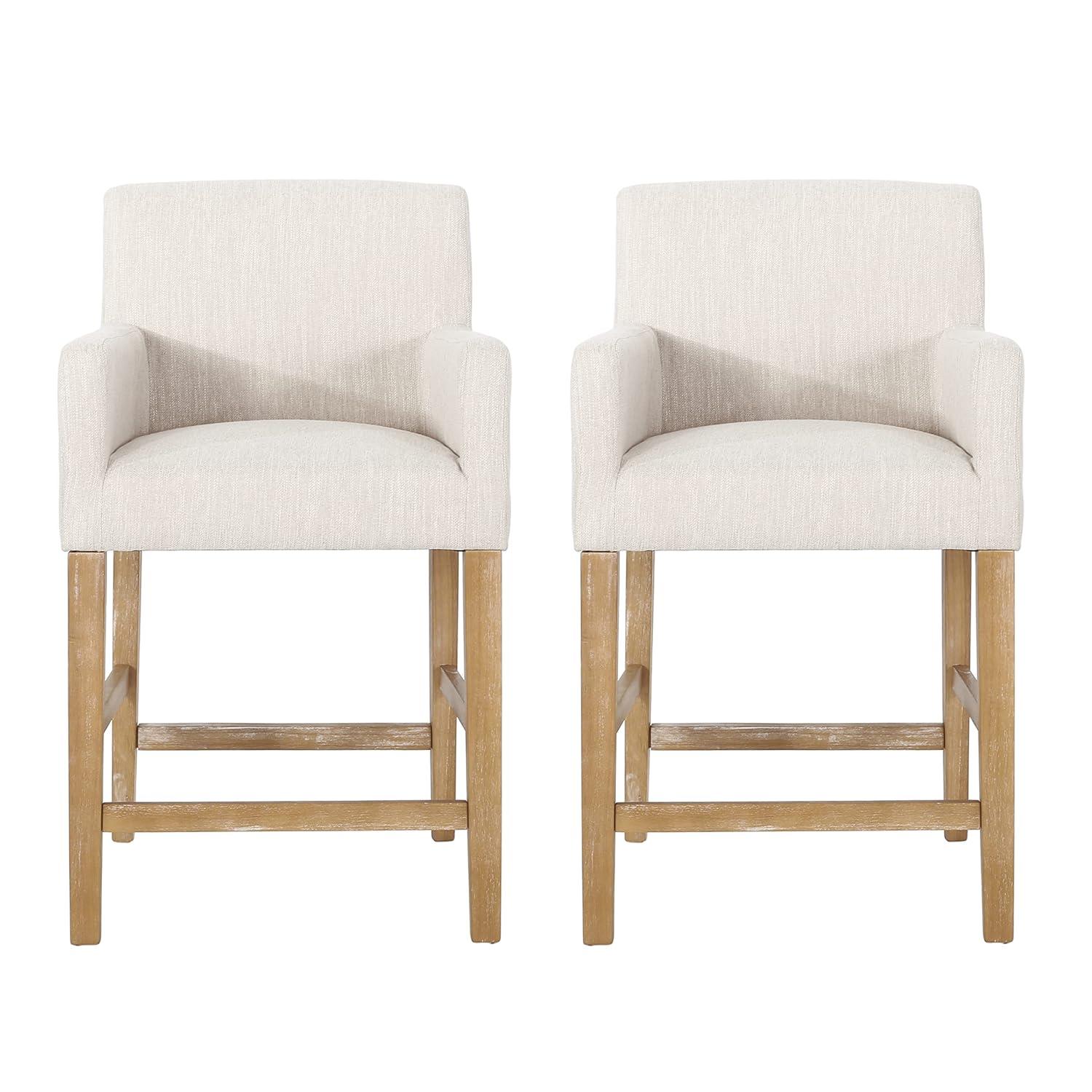 Christopher Knight Home Chaparral Contemporary Fabric Upholstered Wood 26 inch Counter Stools (Set of 2), Beige and Weathered Natural