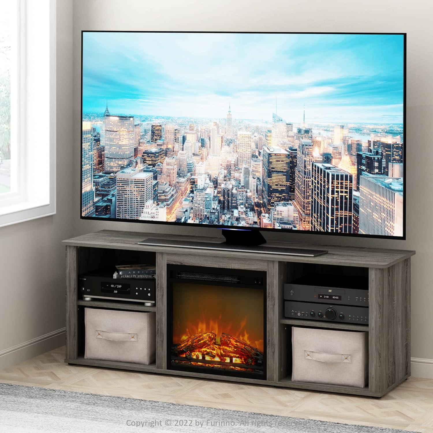 Furinno Montale 60 Inch TV Stand with Fireplace, French Oak Grey