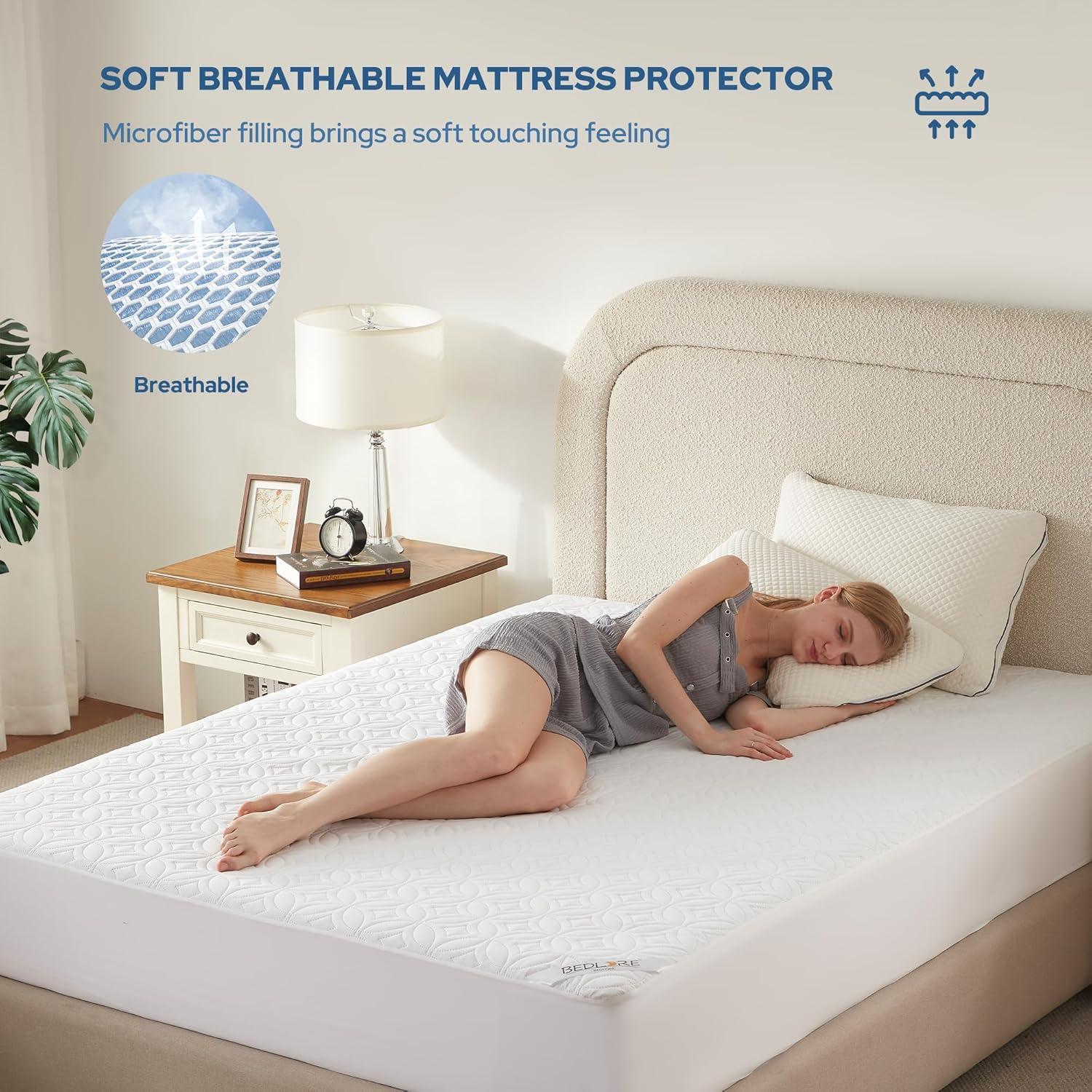 2 Pack Twin Waterproof Mattress Protector Deep Pocket Mattress Cover, Soft Breathable Mattress Pad, Fitted Noiseless Waterproof Bed Cover Stretch to 19"