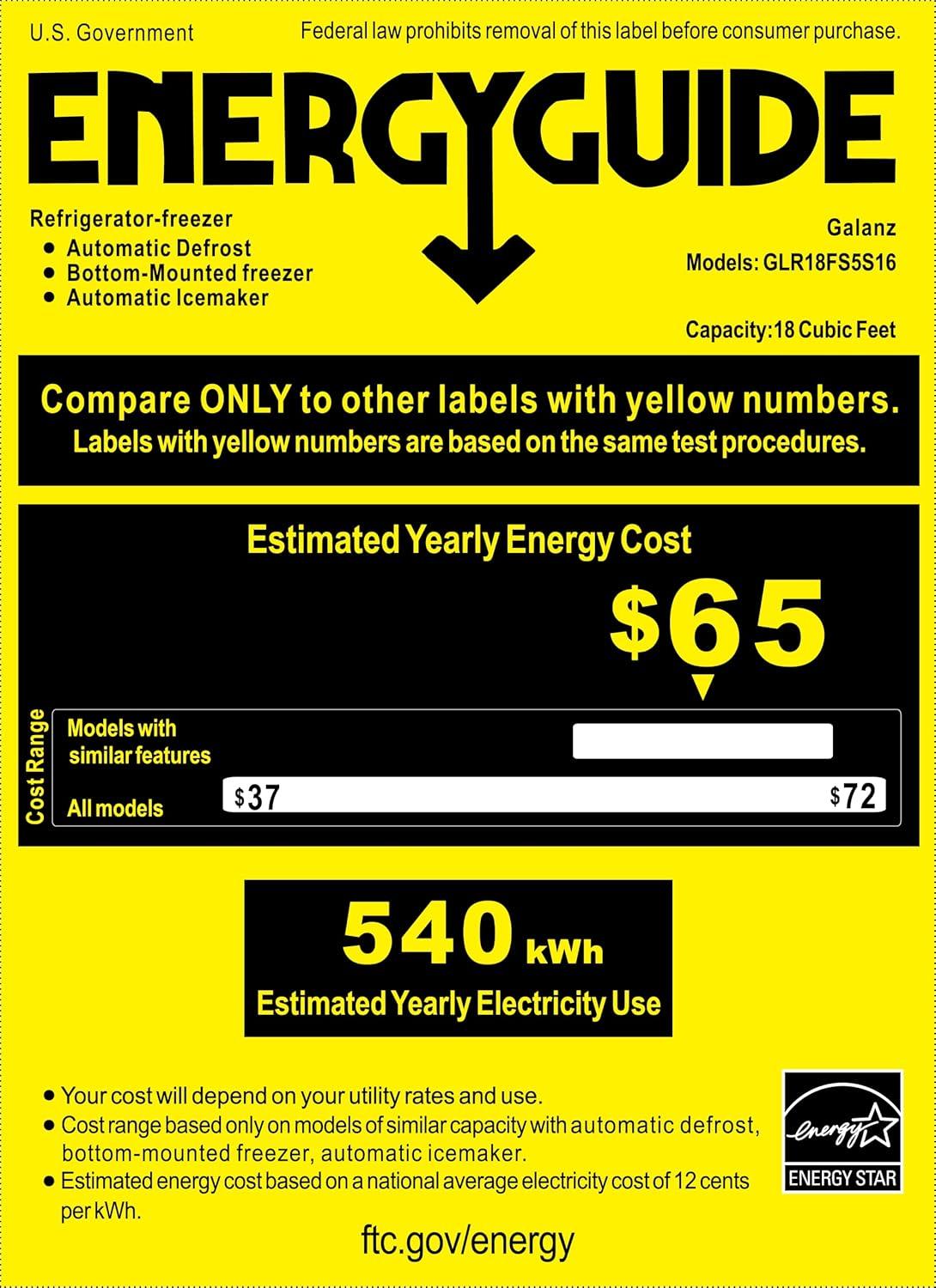 Galanz 18-Cu. ft Counter Depth 3-Door French Door Refrigerator, Stainless