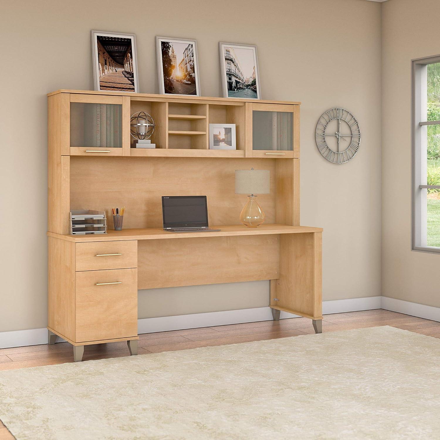 Maple Cross Adjustable Height Office Desk with Hutch and Drawers