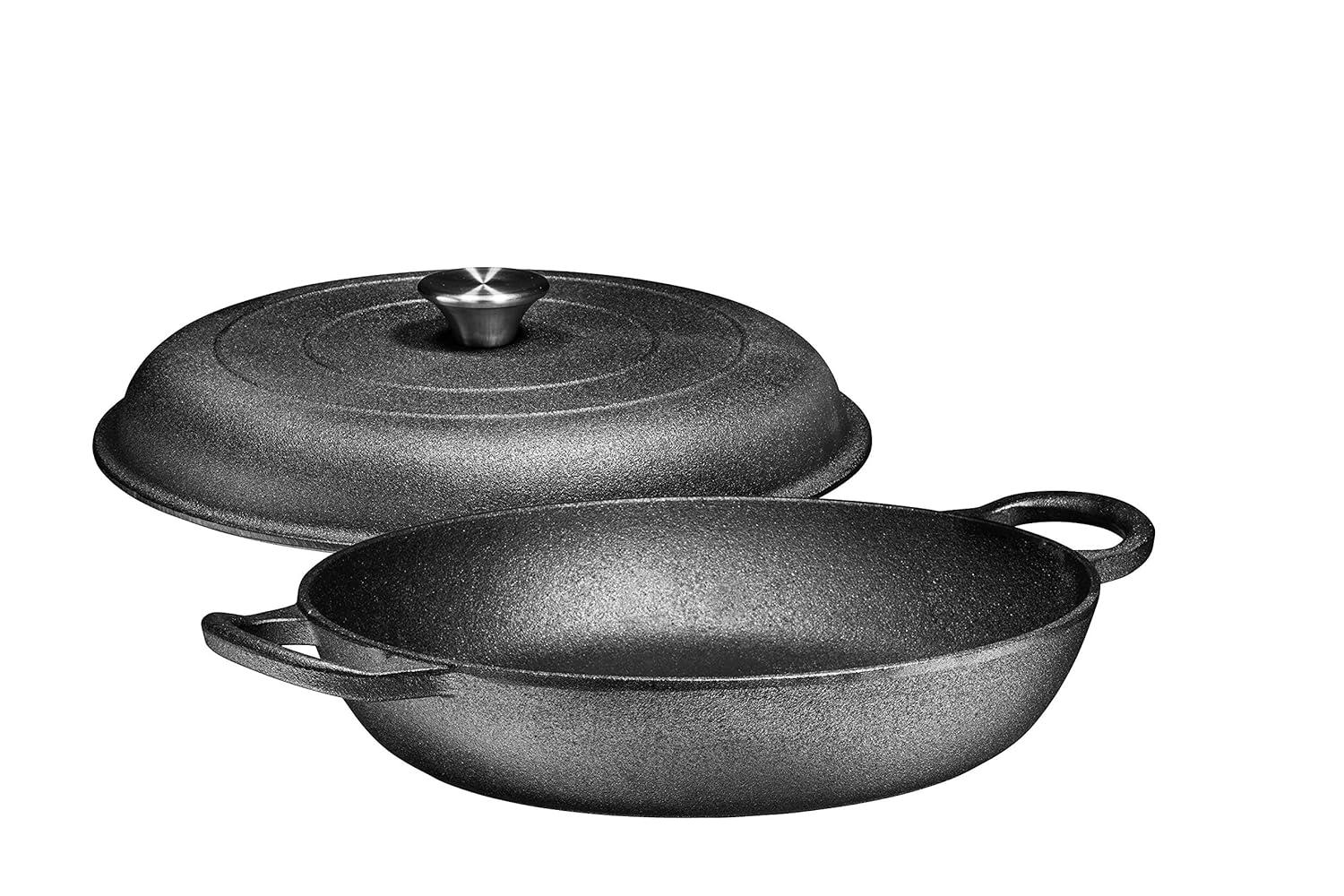 Bruntmor | Heavy Duty Pre-Seasoned Cast Iron Casserole Braiser - Pan With Cover