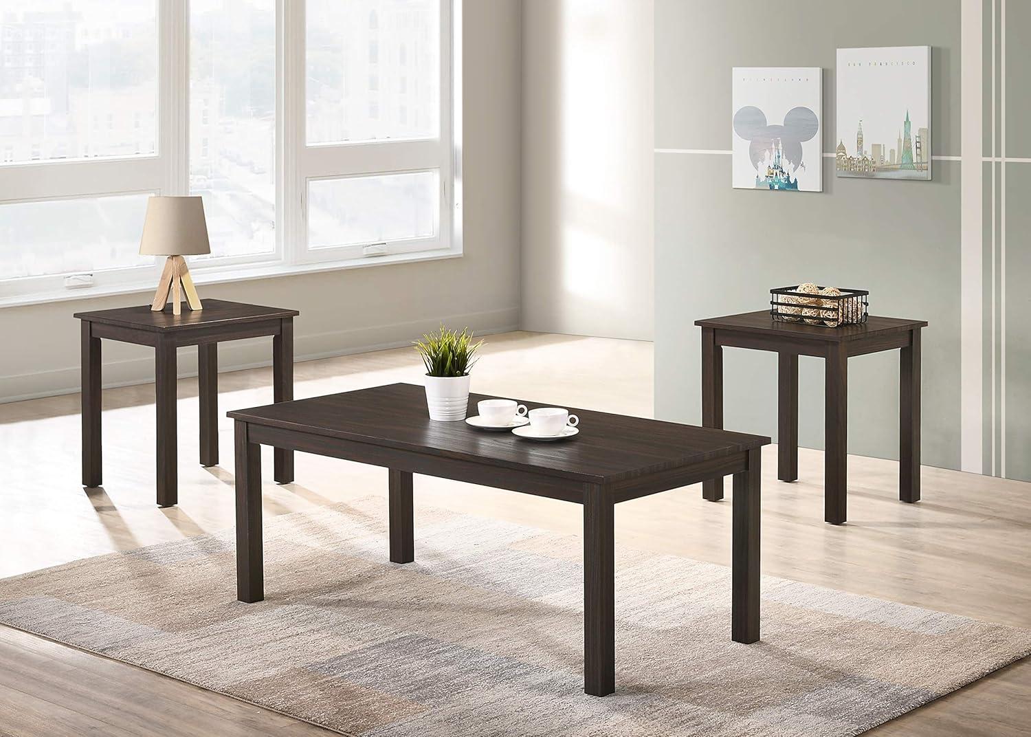 Phillip 3-Piece Brown Rubberwood Rectangular Cocktail and End Tables Set