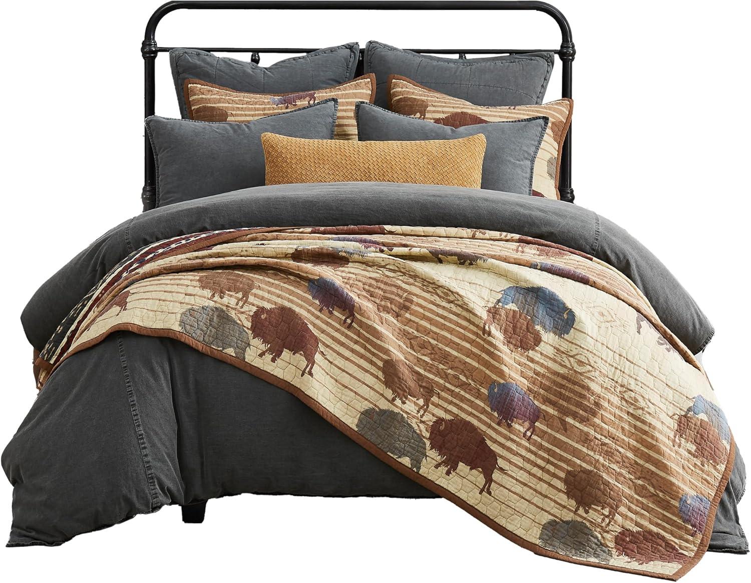 Home on the Range Printed Buffalo Aztec Cotton Western Style Reversible 3 Piece Quilt Set