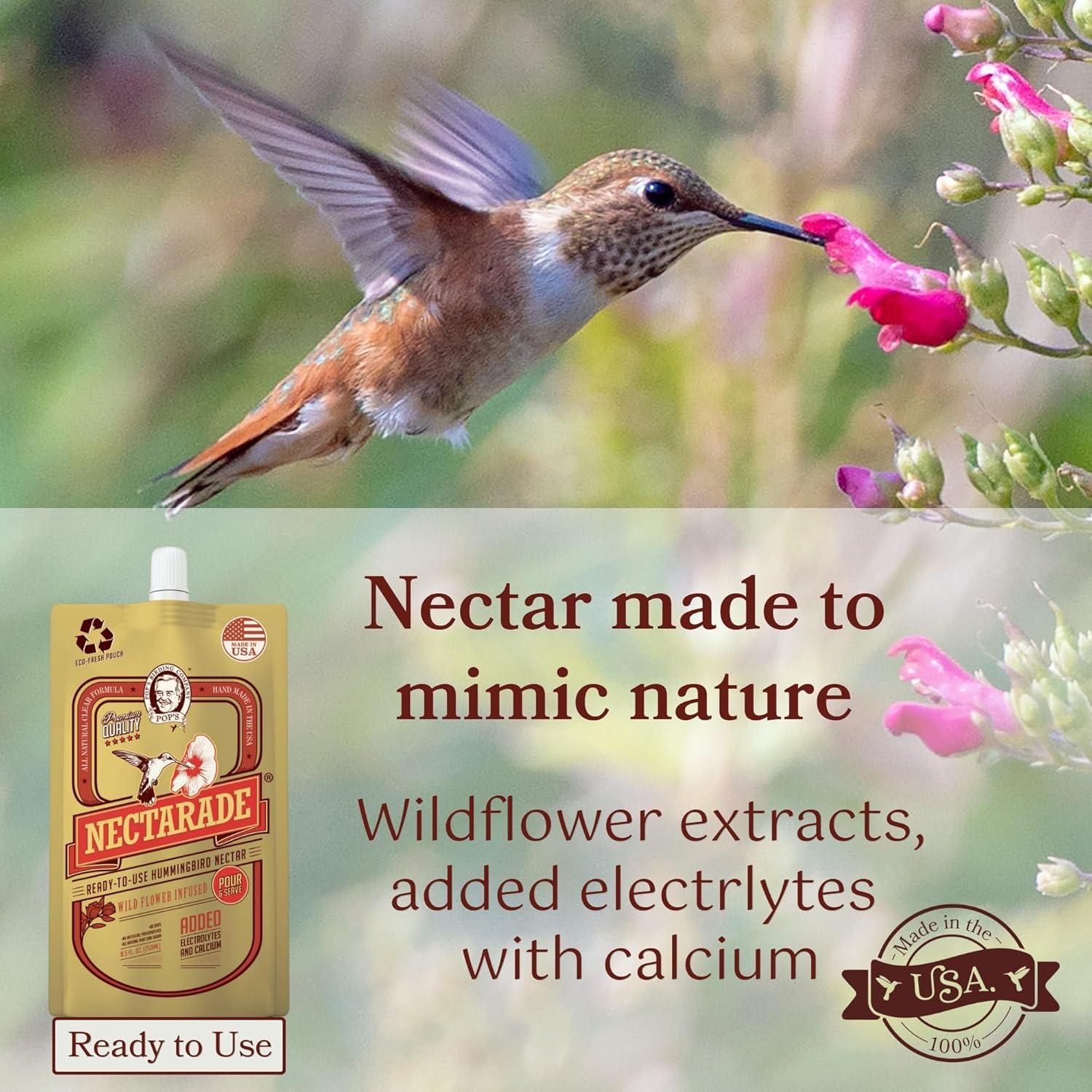POP’S Nectarade Hummingbird Nectar Concentrate - Delicious & Sweet Hummingbird Food Made in The USA - Natural Ingredients & Dye Free(Ready to Use, All Natural Clear Formula, 8.5 oz)