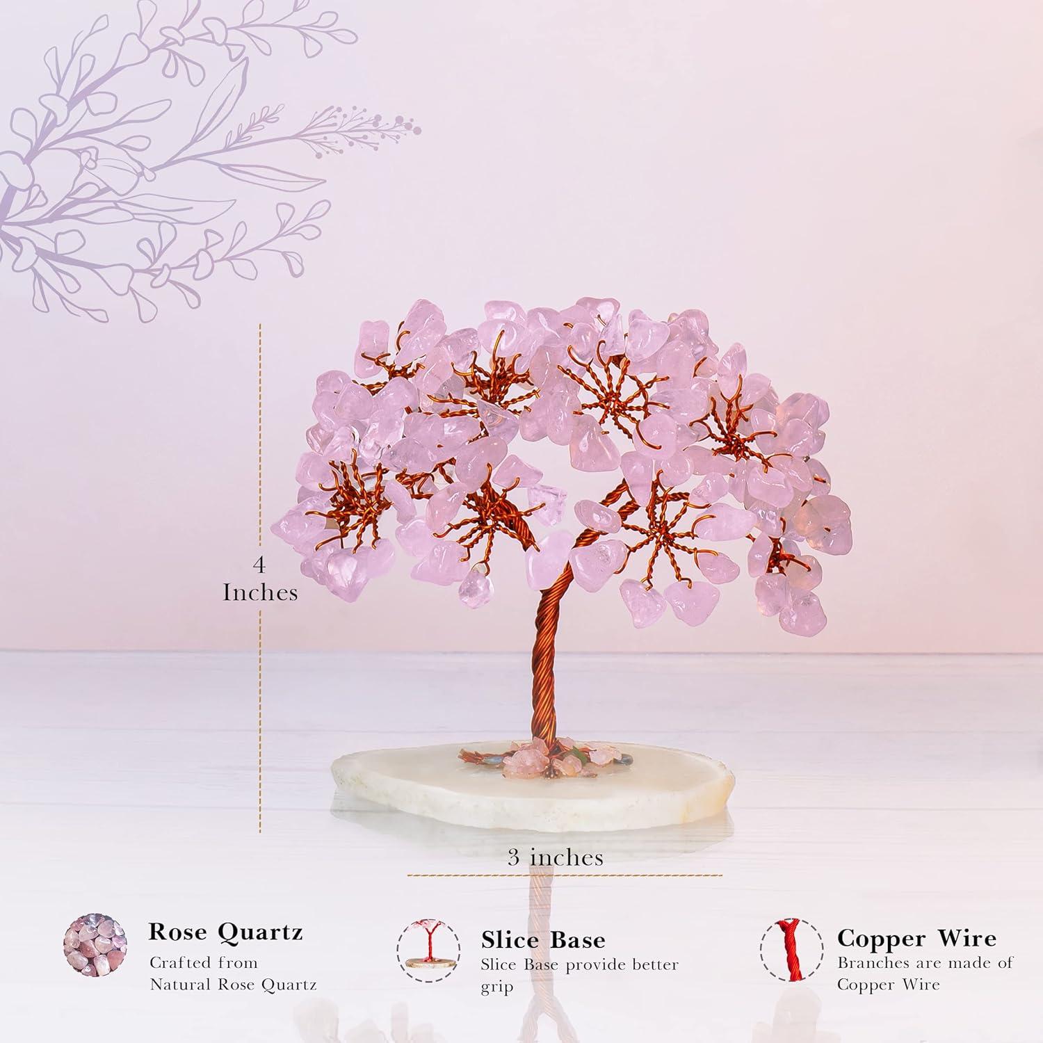 Natural Quartz Crystal Money Tree Natural Healing Crystal Bonsai Tree Pink One Size