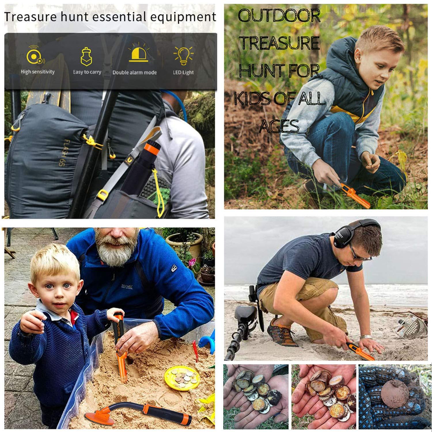 LCD Display Fully Waterproof Pinpoint Metal Detector Pinpointer - (Three Mode) 360°Search Treasure Pinpointing Finder Probe with Belt Holster Accessories for Adults and Kids,Hs10 Orange Color