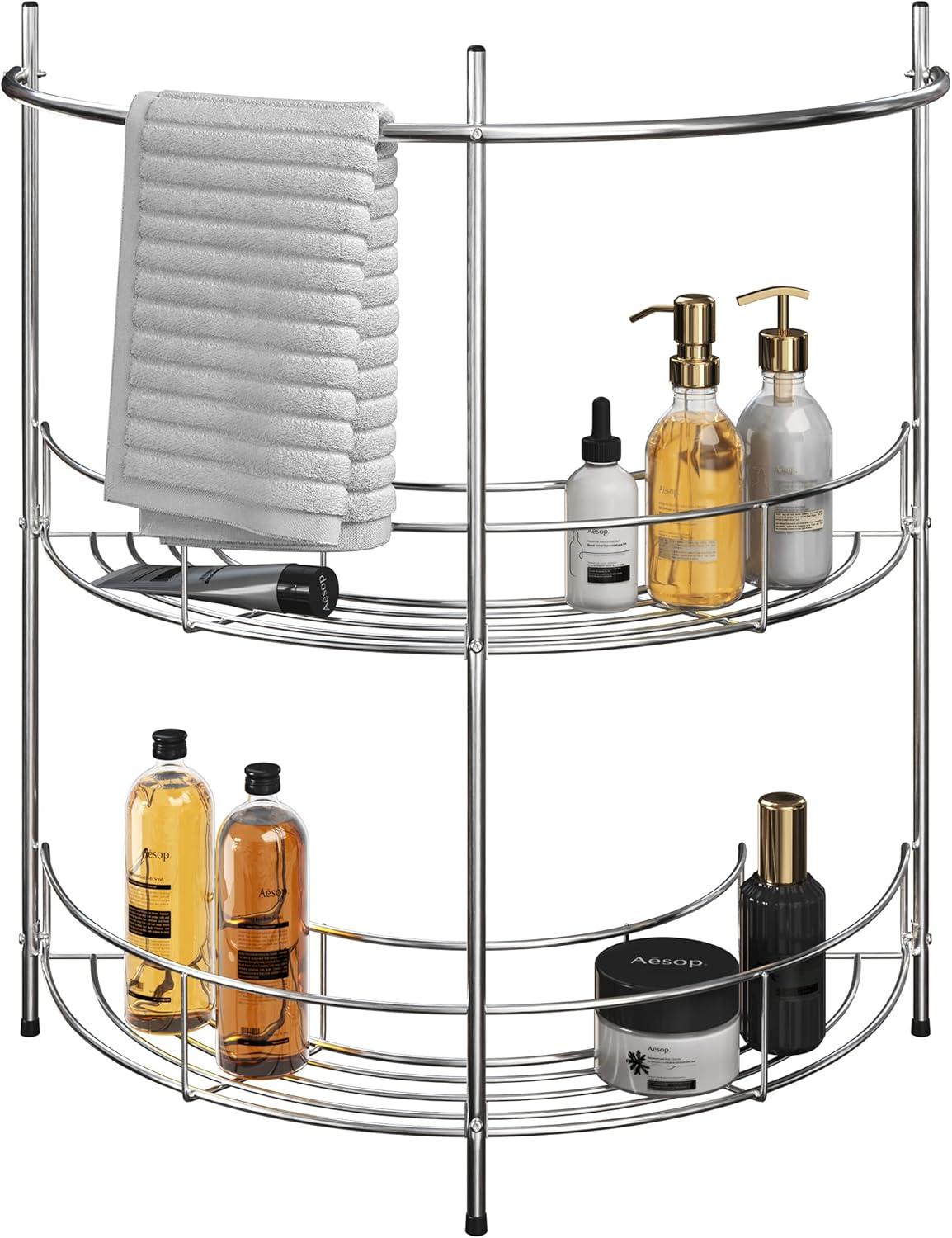 Lavish Home Pedestal Under Sink Organizer, Silver